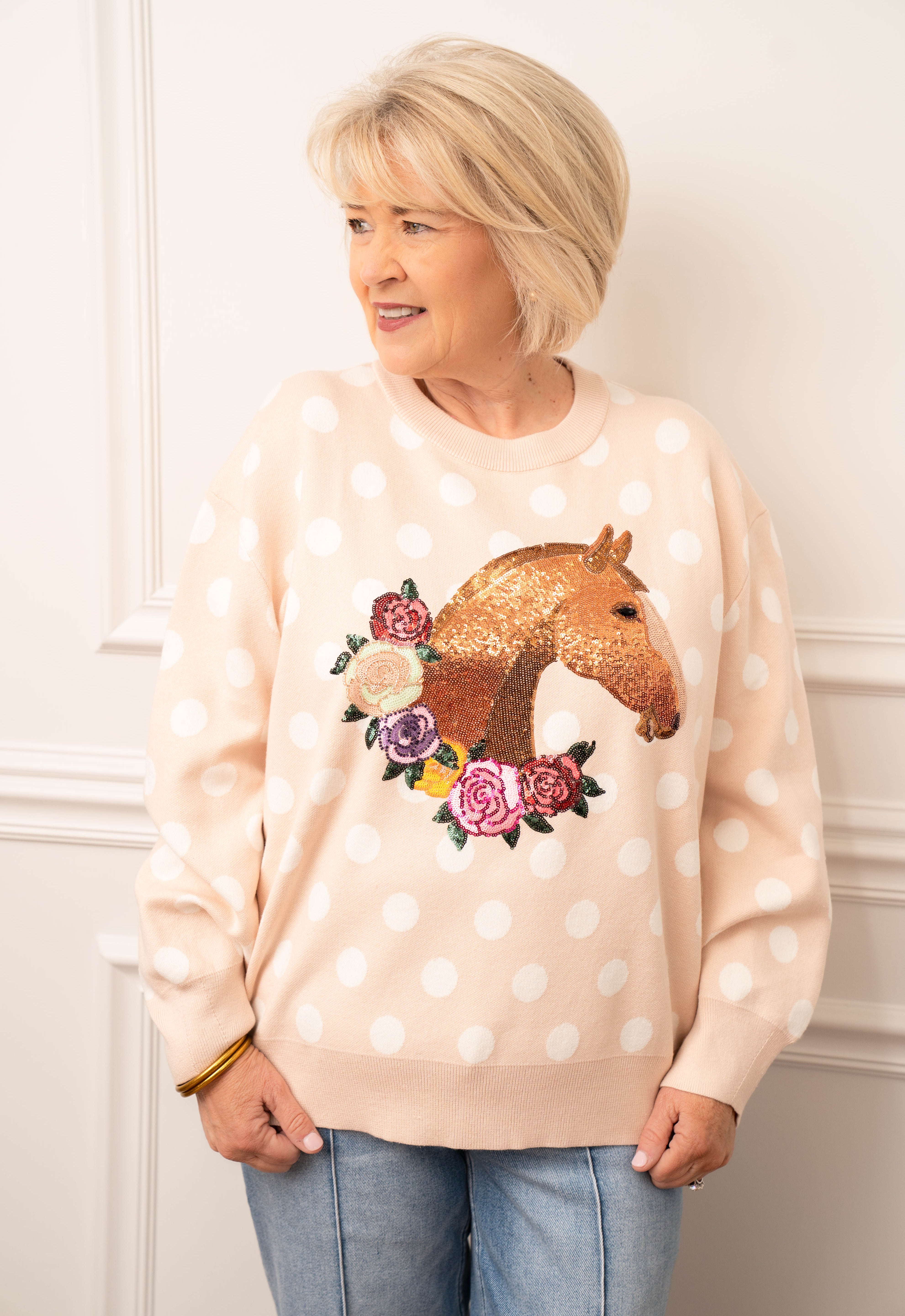 Queen of Sparkles Polka Dot Horse Sweater