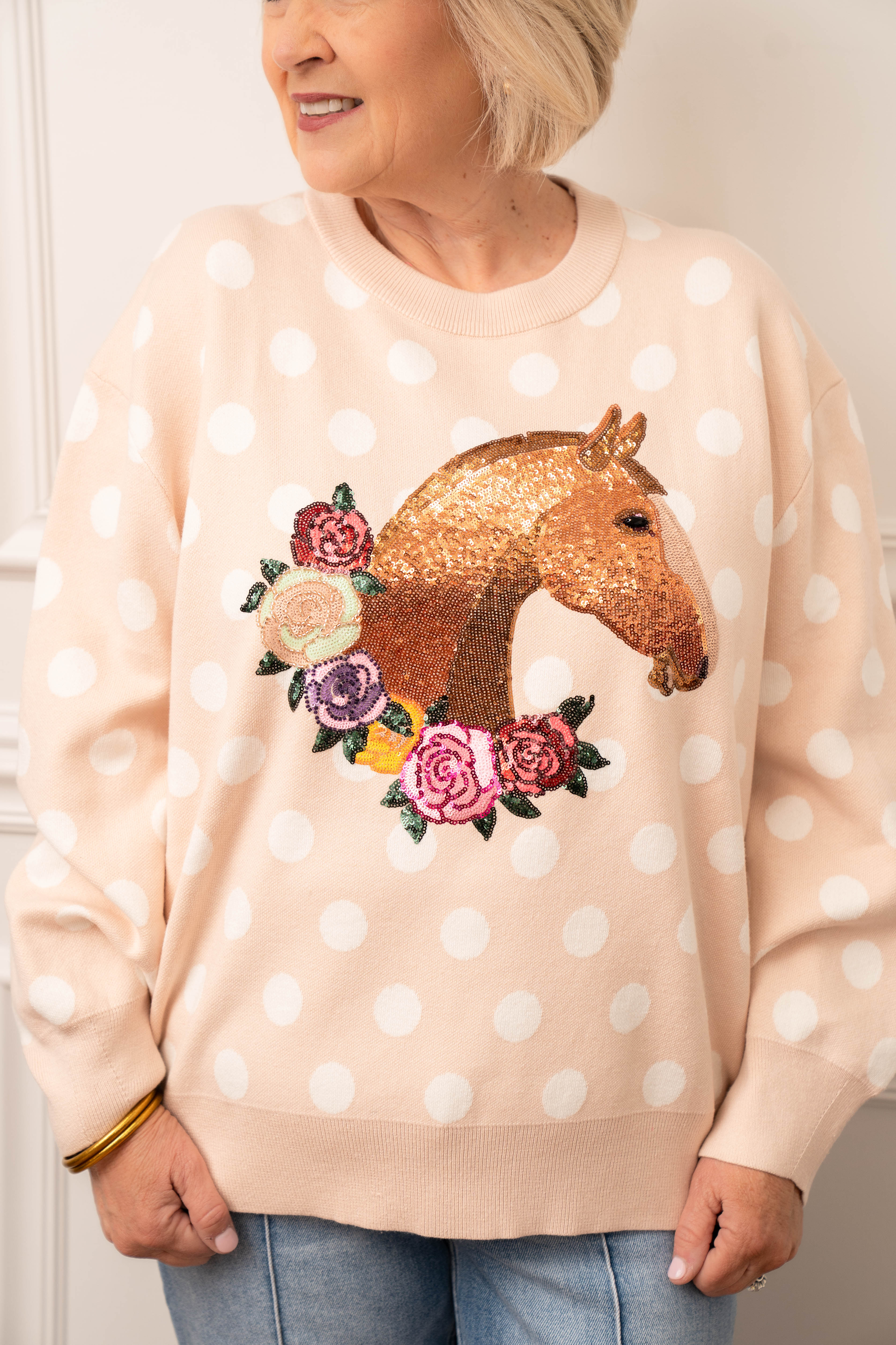 Queen of Sparkles Polka Dot Horse Sweater