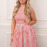 Red and White Smocked Dress