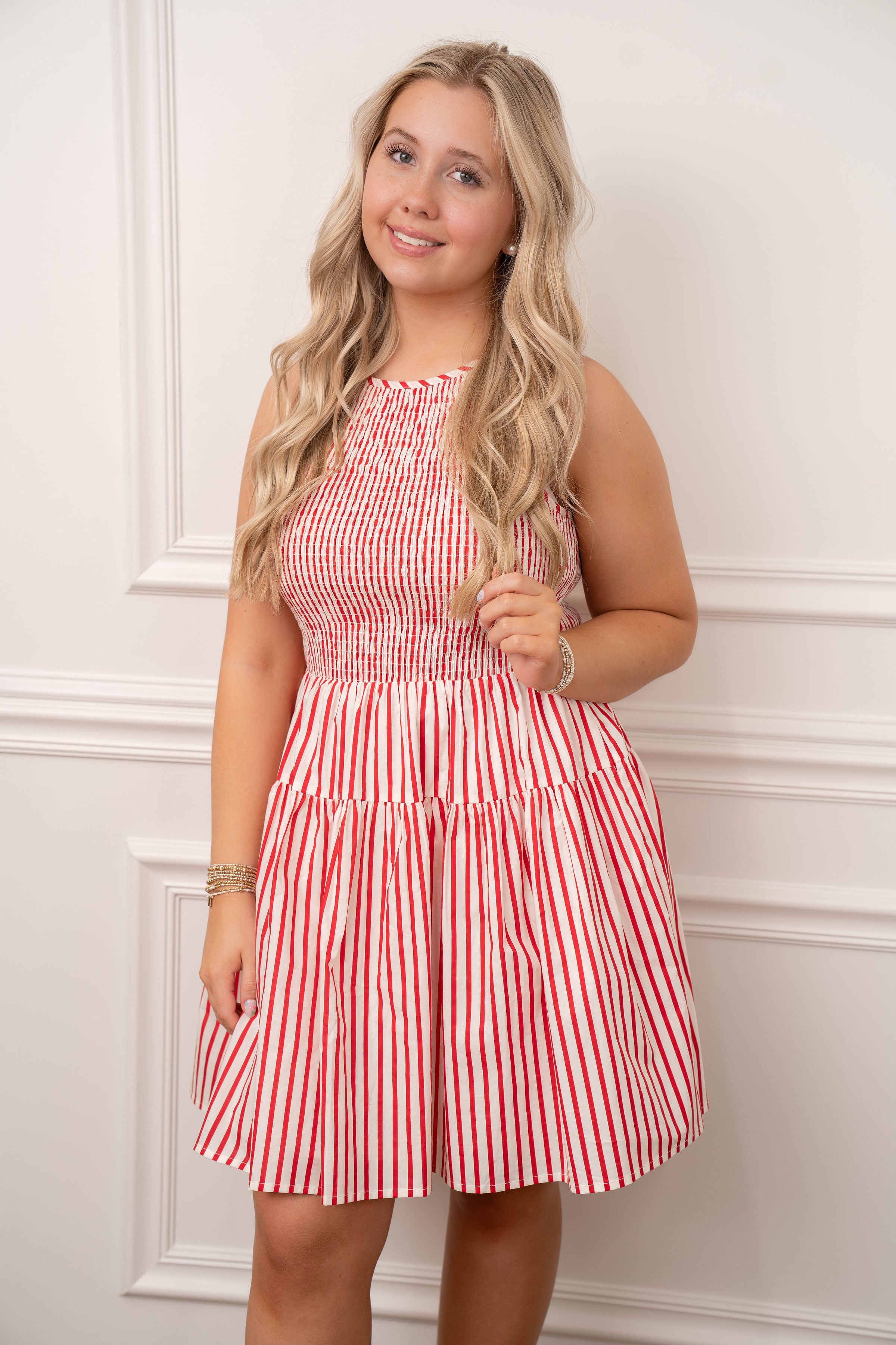 Red and White Smocked Dress