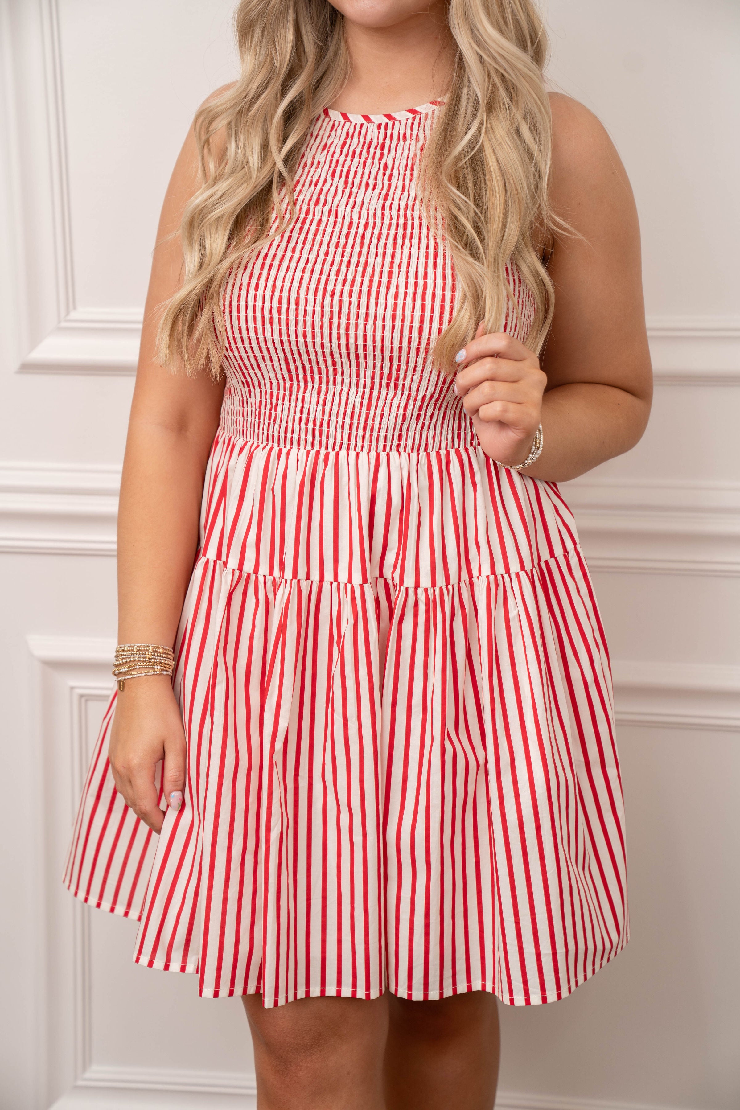 Red and White Smocked Dress