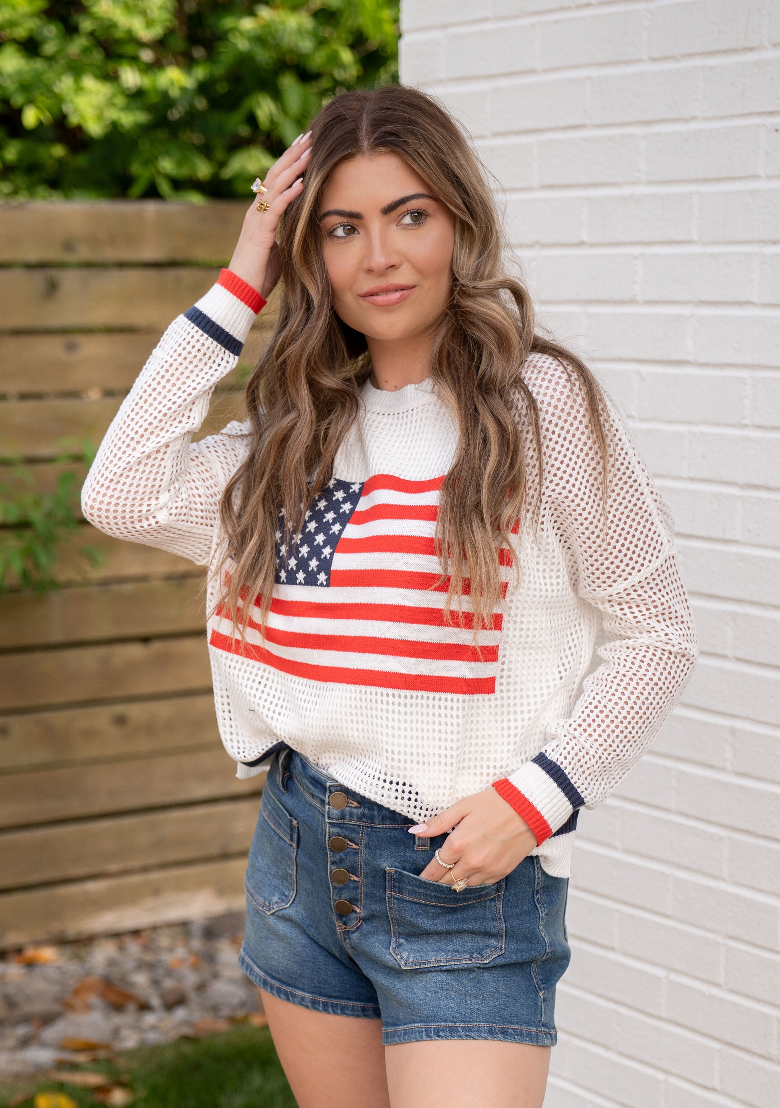 American Flag Mesh Sweater