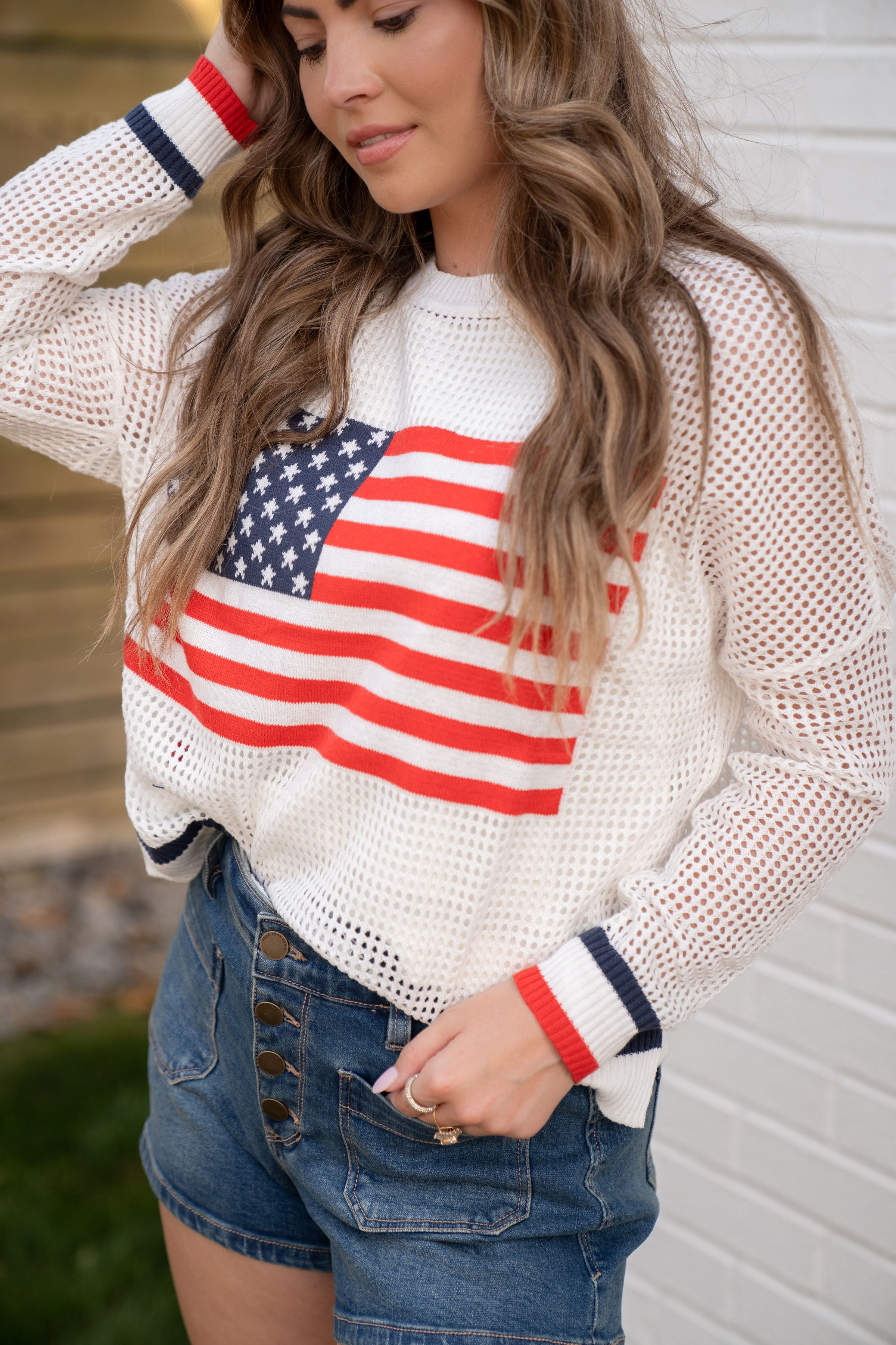 American Flag Mesh Sweater