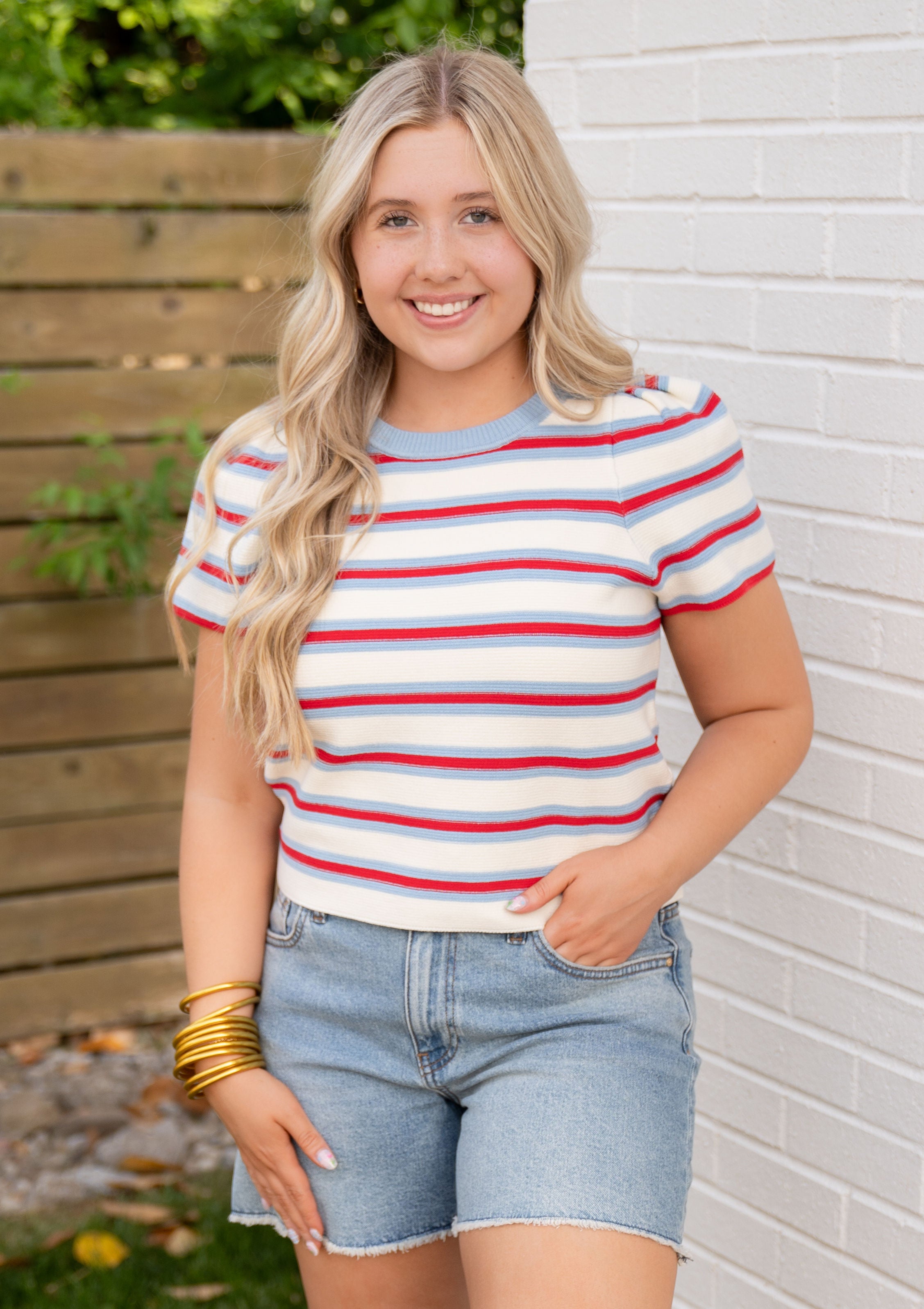 America Striped Knit Top