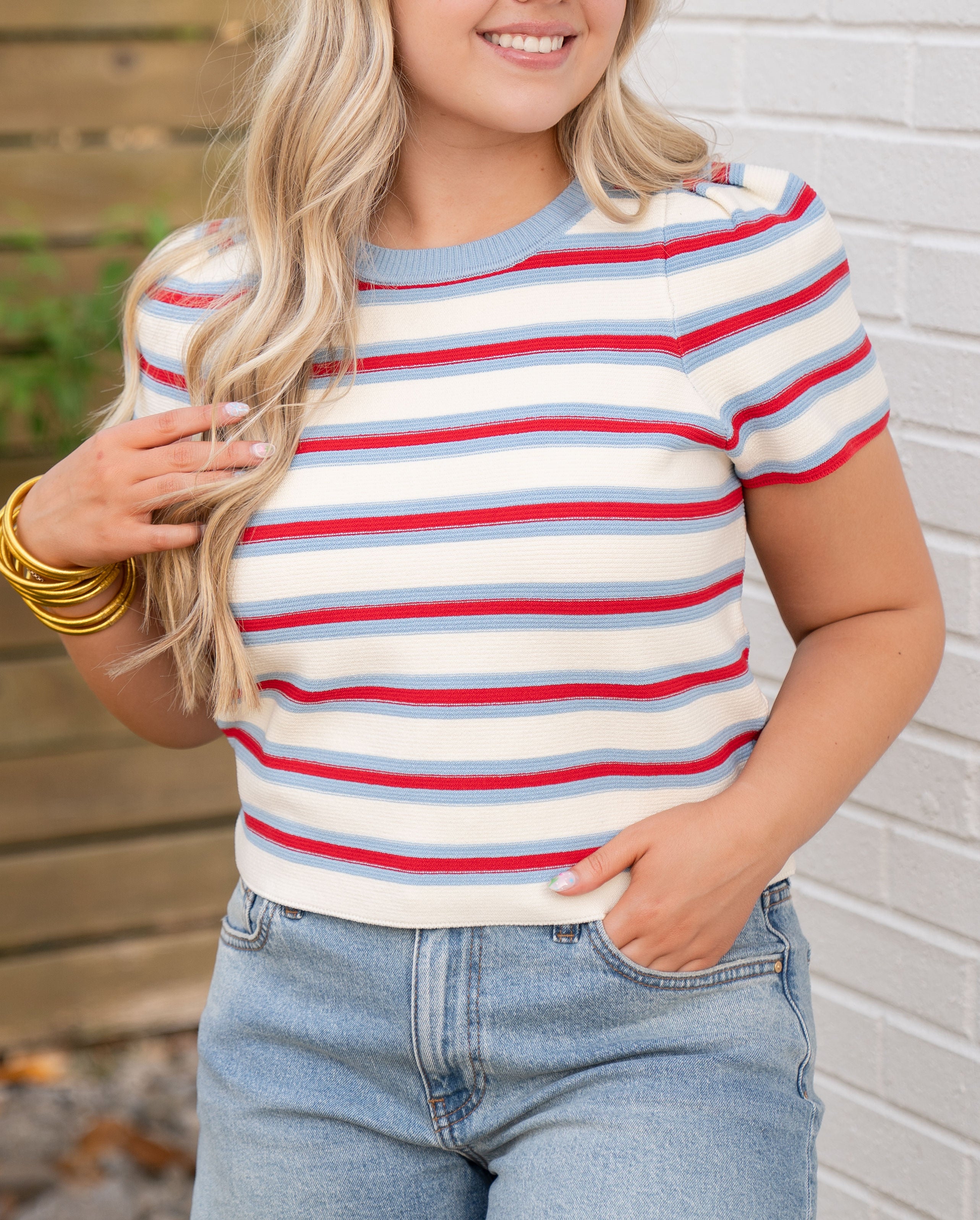 America Striped Knit Top
