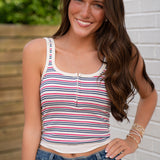 Free People Red/Navy Stripe Combo Crop Tank