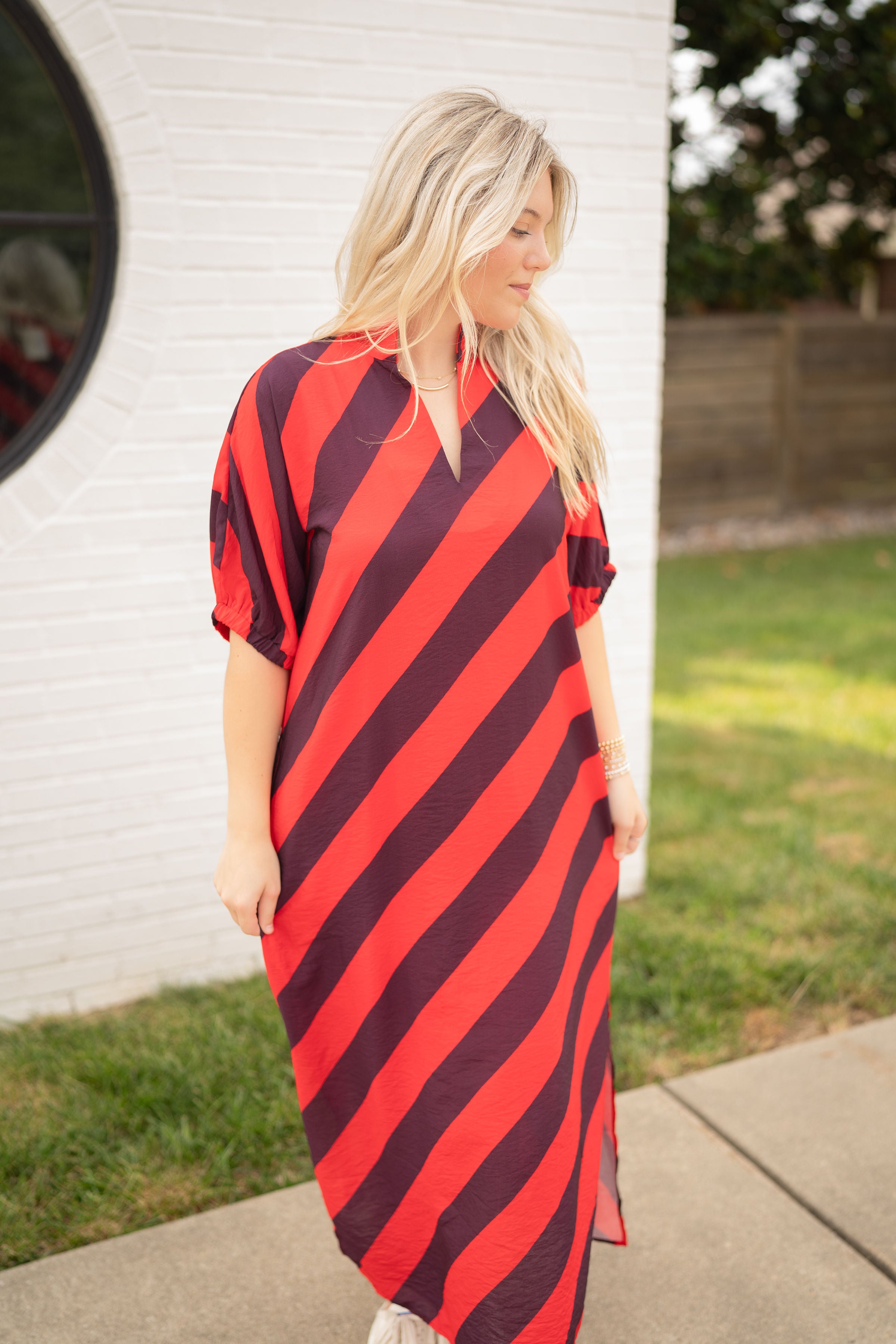 Tomato Diagonal Stripe Dress