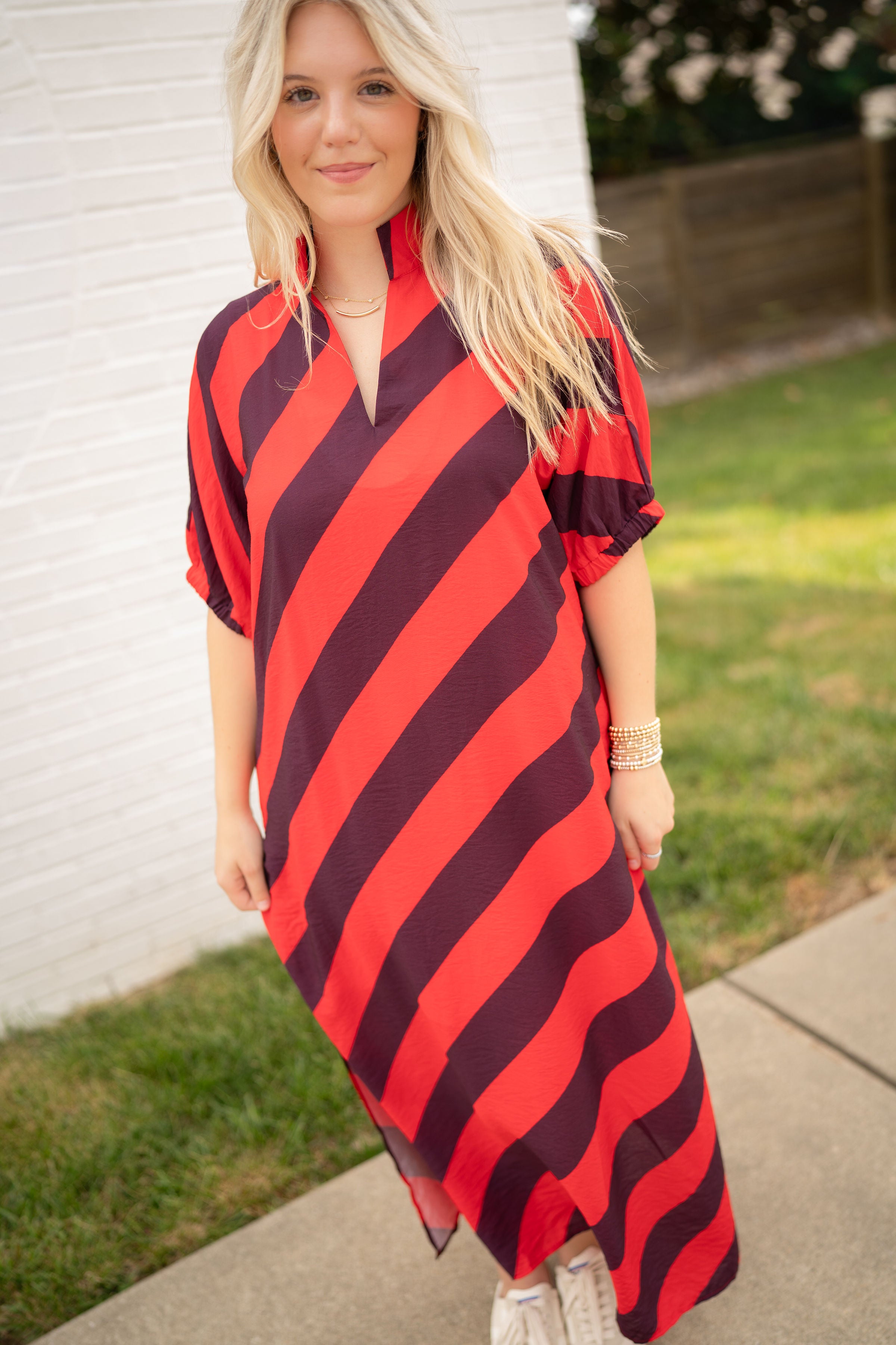 Tomato Diagonal Stripe Dress