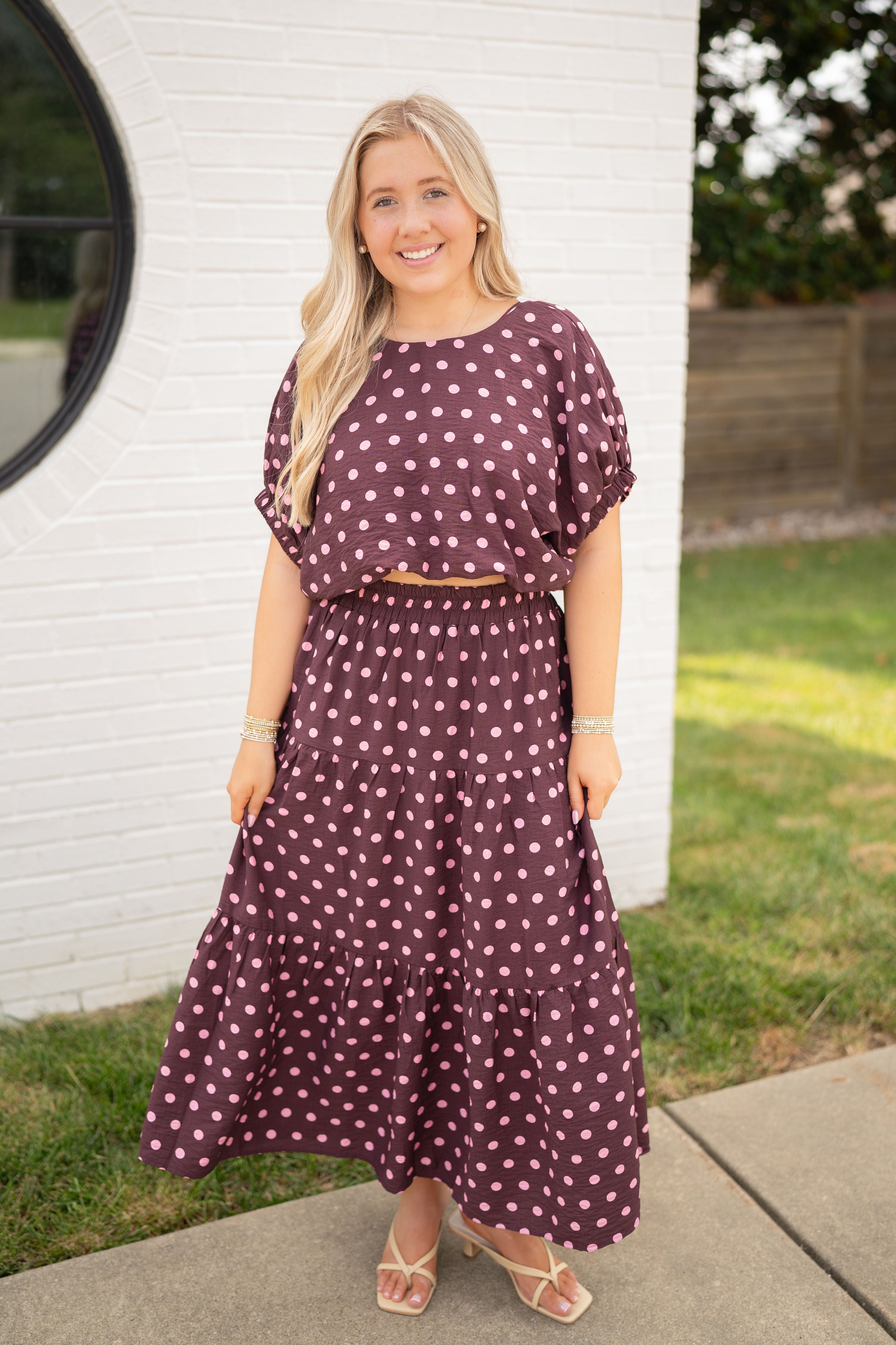 Wine Polka Dot Scrunched Top