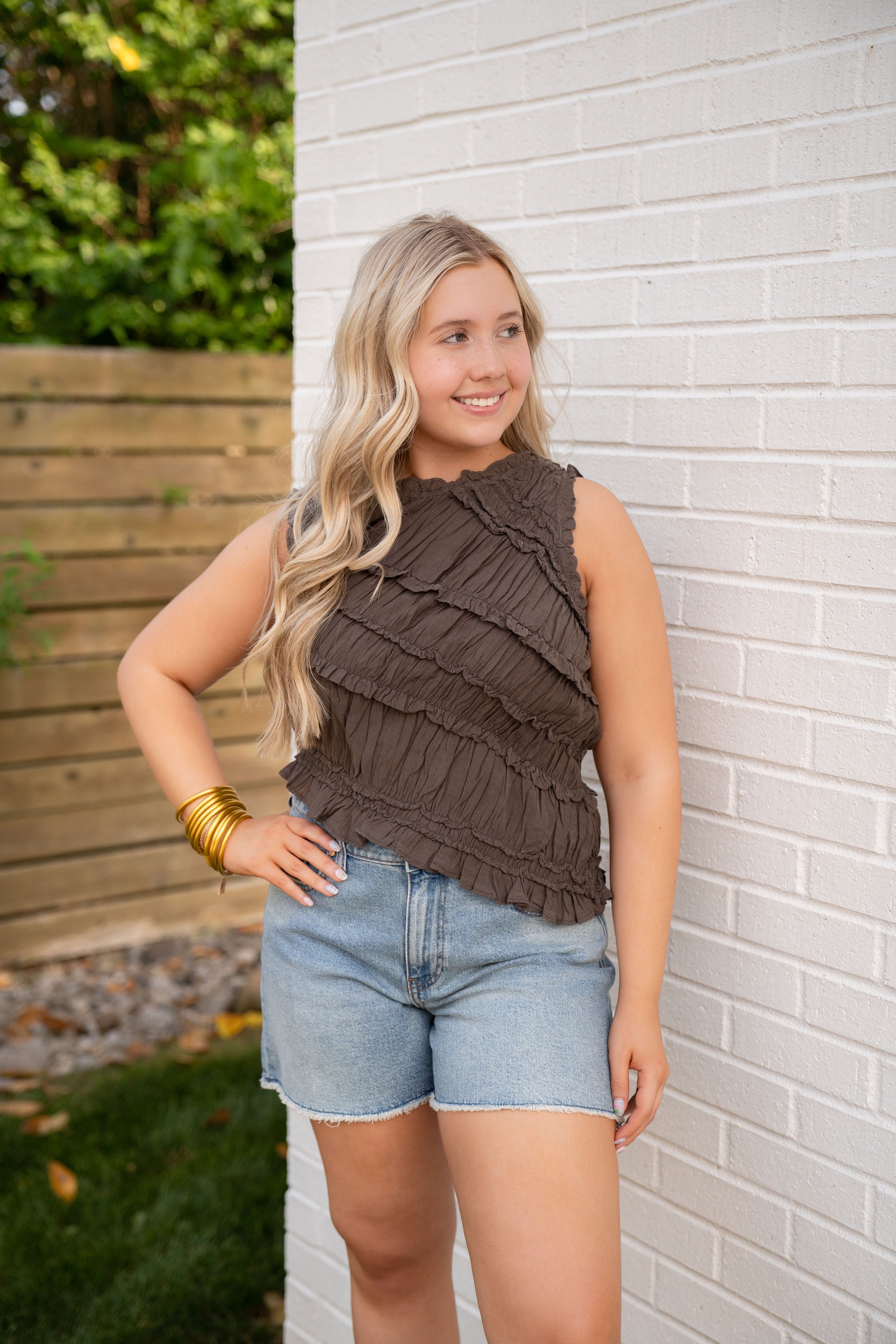 Free People Grey Ruffle Tank