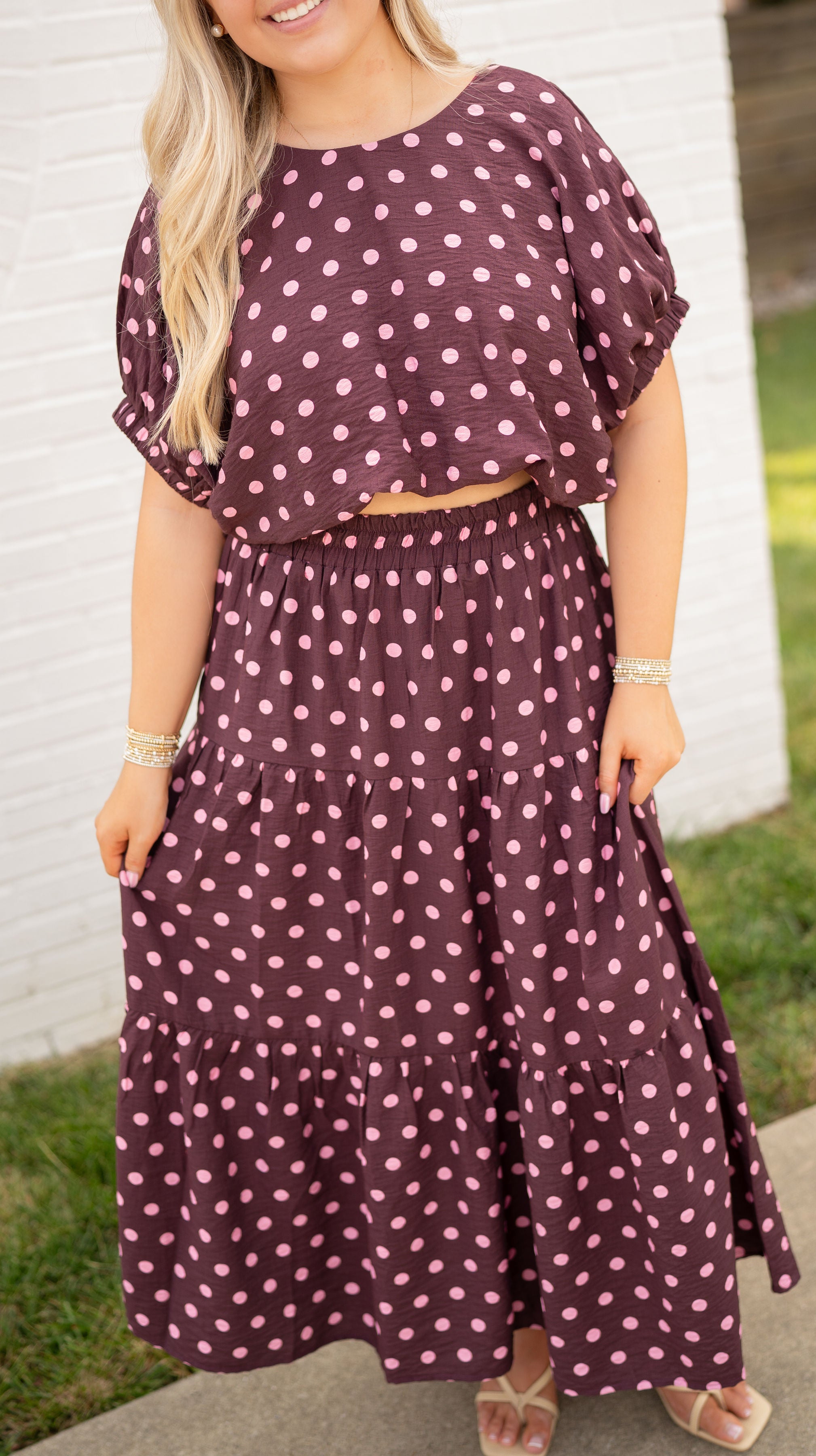 Wine Polka Dot Scrunched Top