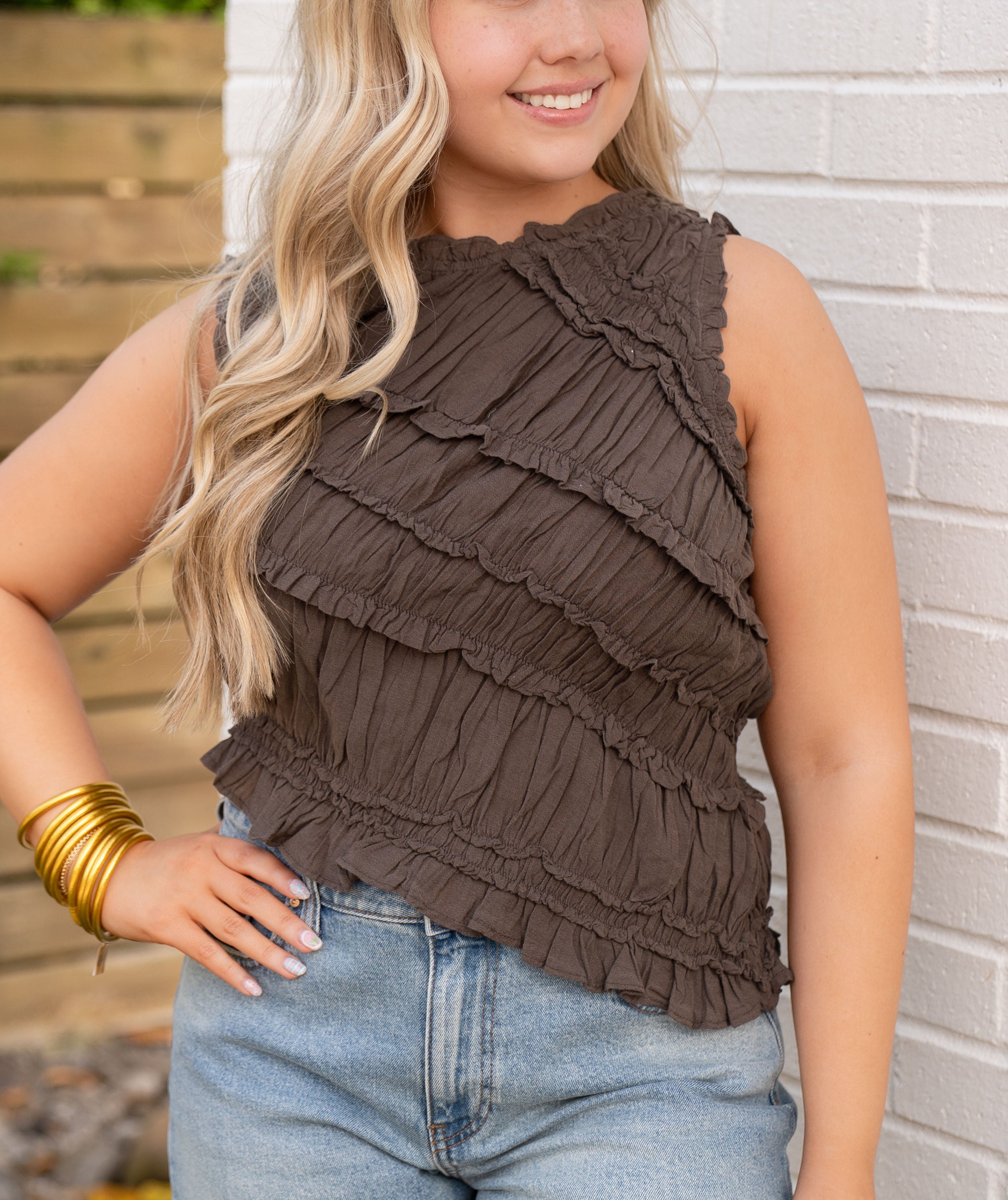 Free People Grey Ruffle Tank