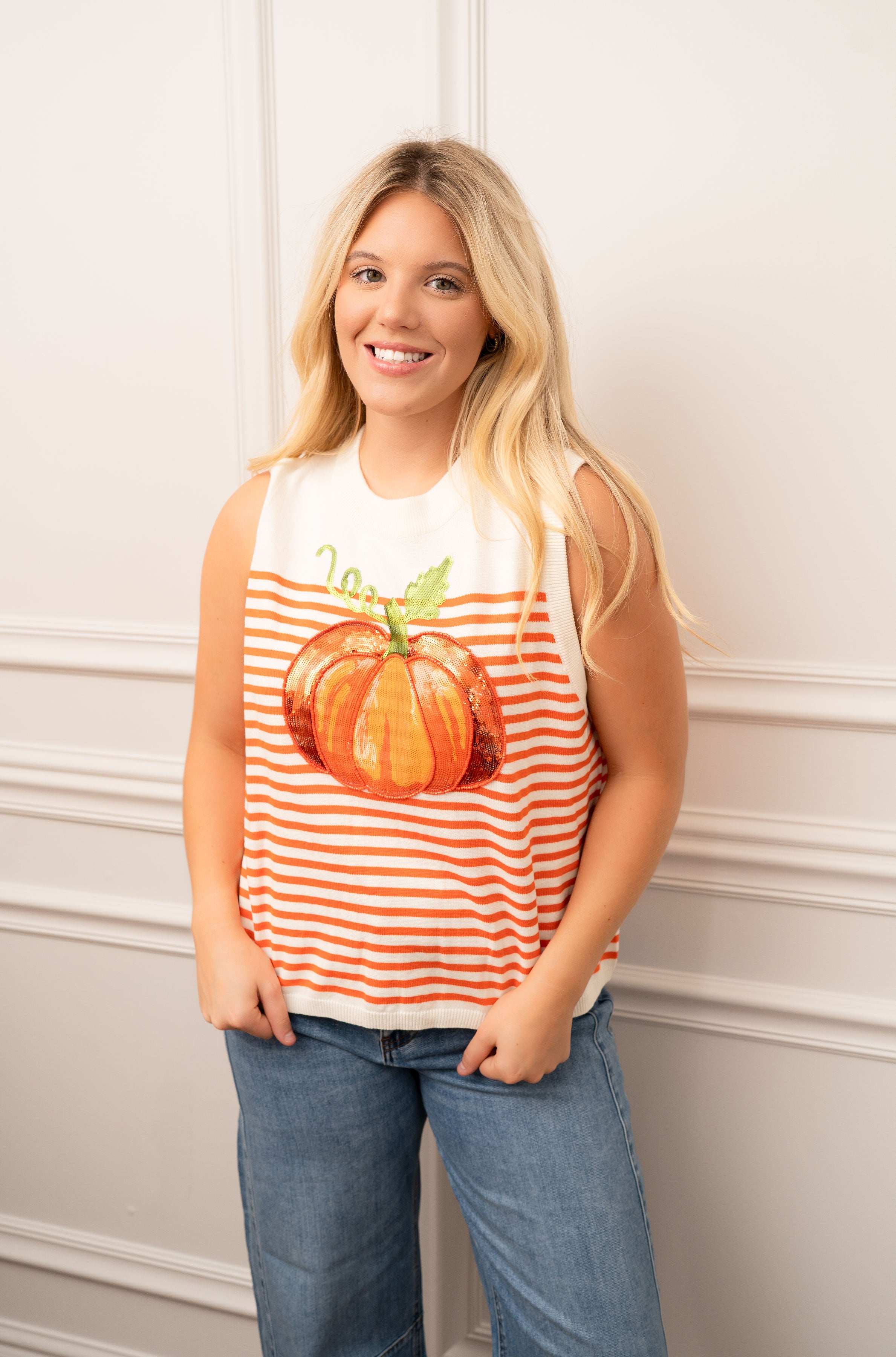 Queen of Sparkles Striped Pumpkin Knit