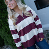 The Burgundy Varsity Stripe Sweater