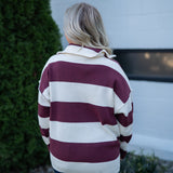 The Burgundy Varsity Stripe Sweater