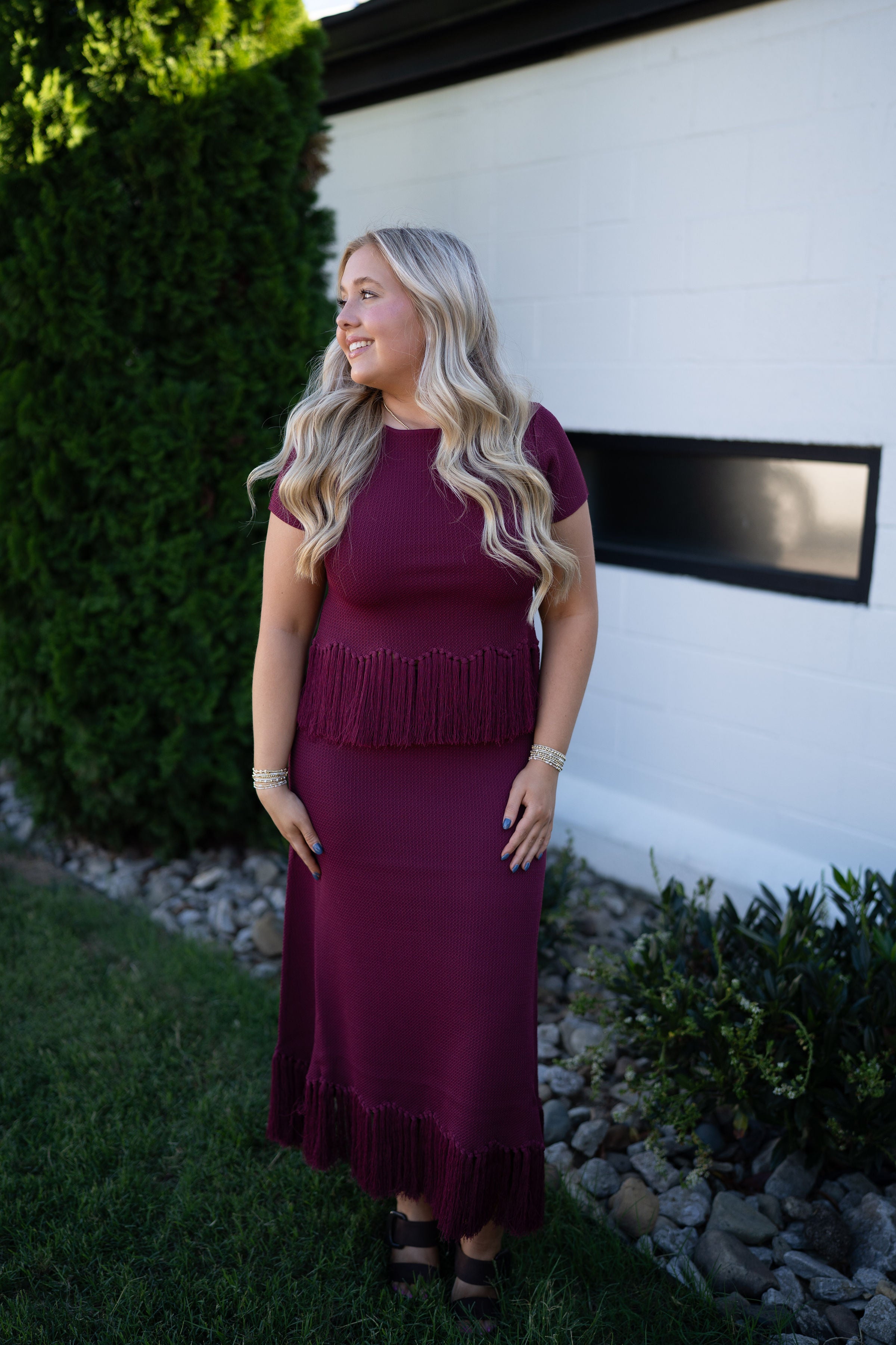 English Factory Fringe Burgundy Skirt
