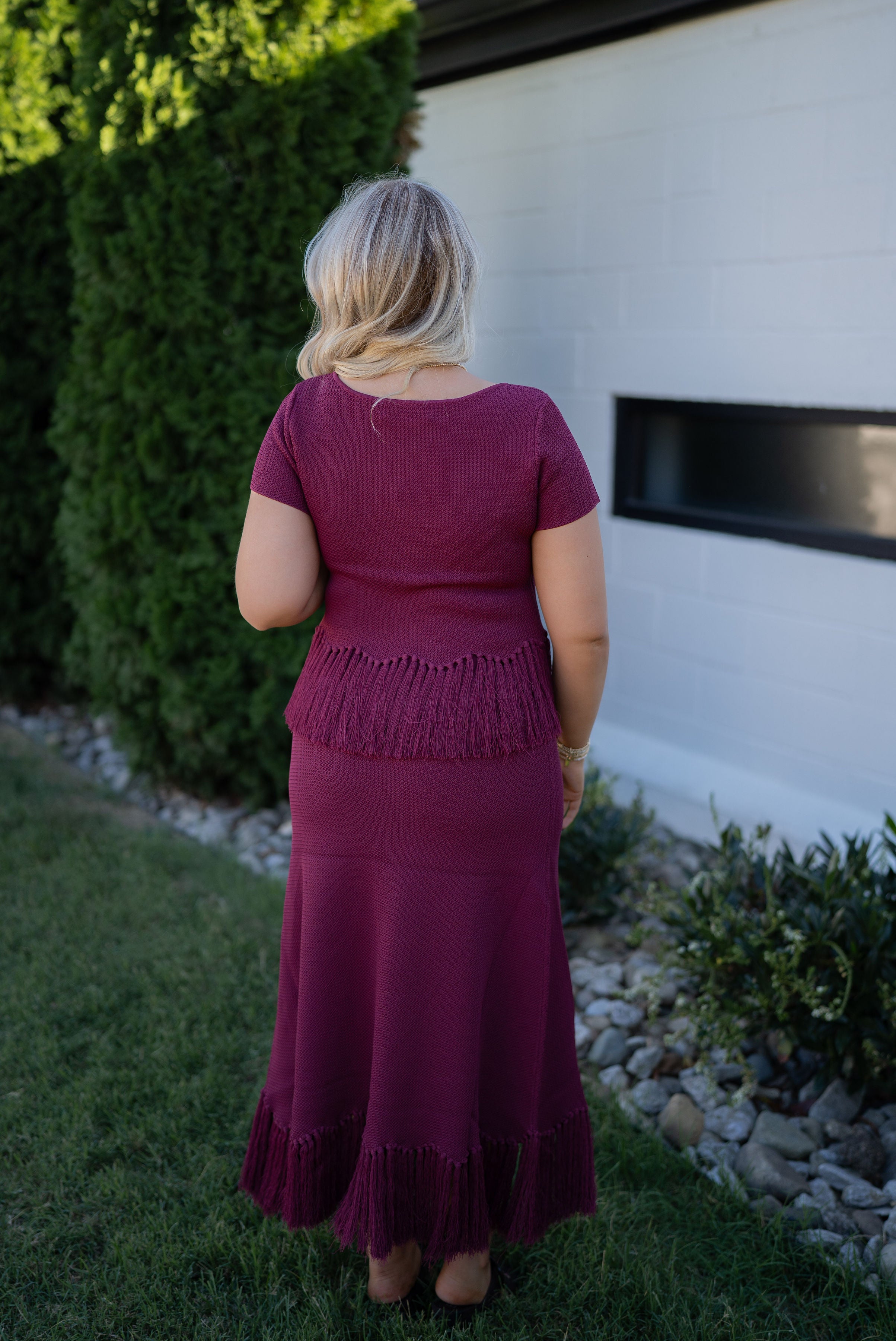 English Factory Fringe Burgundy Skirt