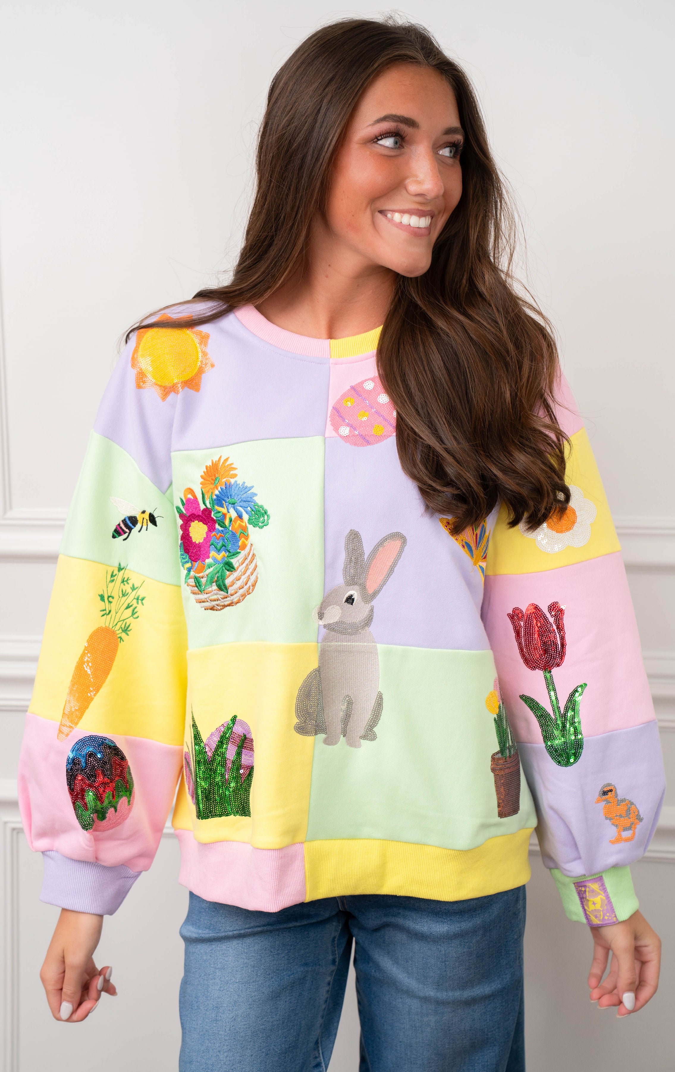 Queen of Sparkles Color Block Bunny Sweatshirt