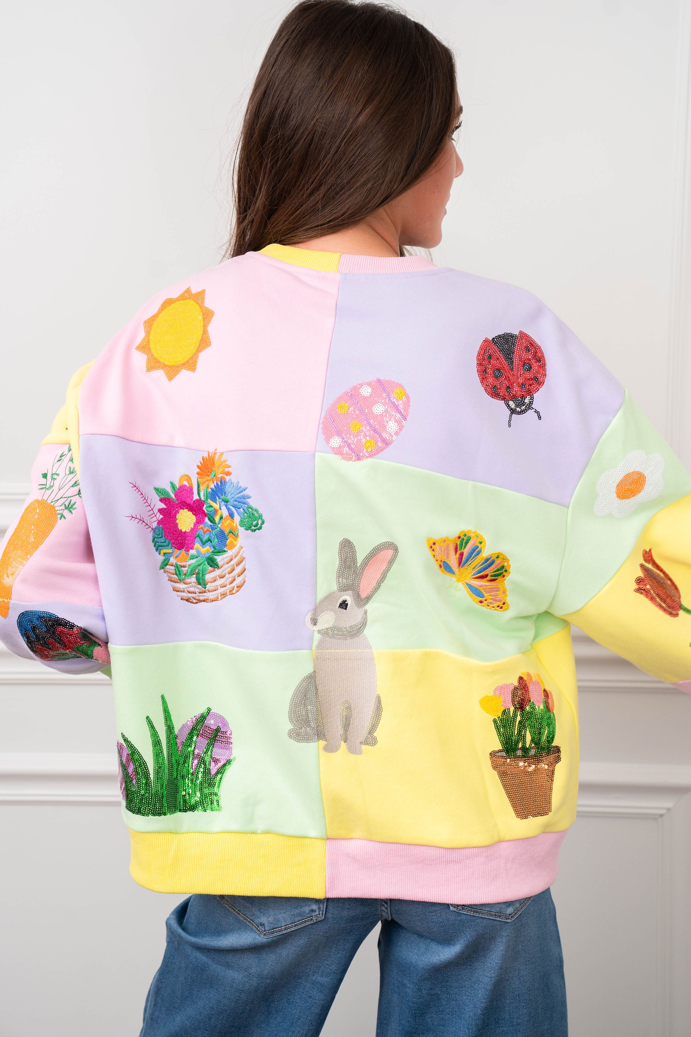 Queen of Sparkles Color Block Bunny Sweatshirt