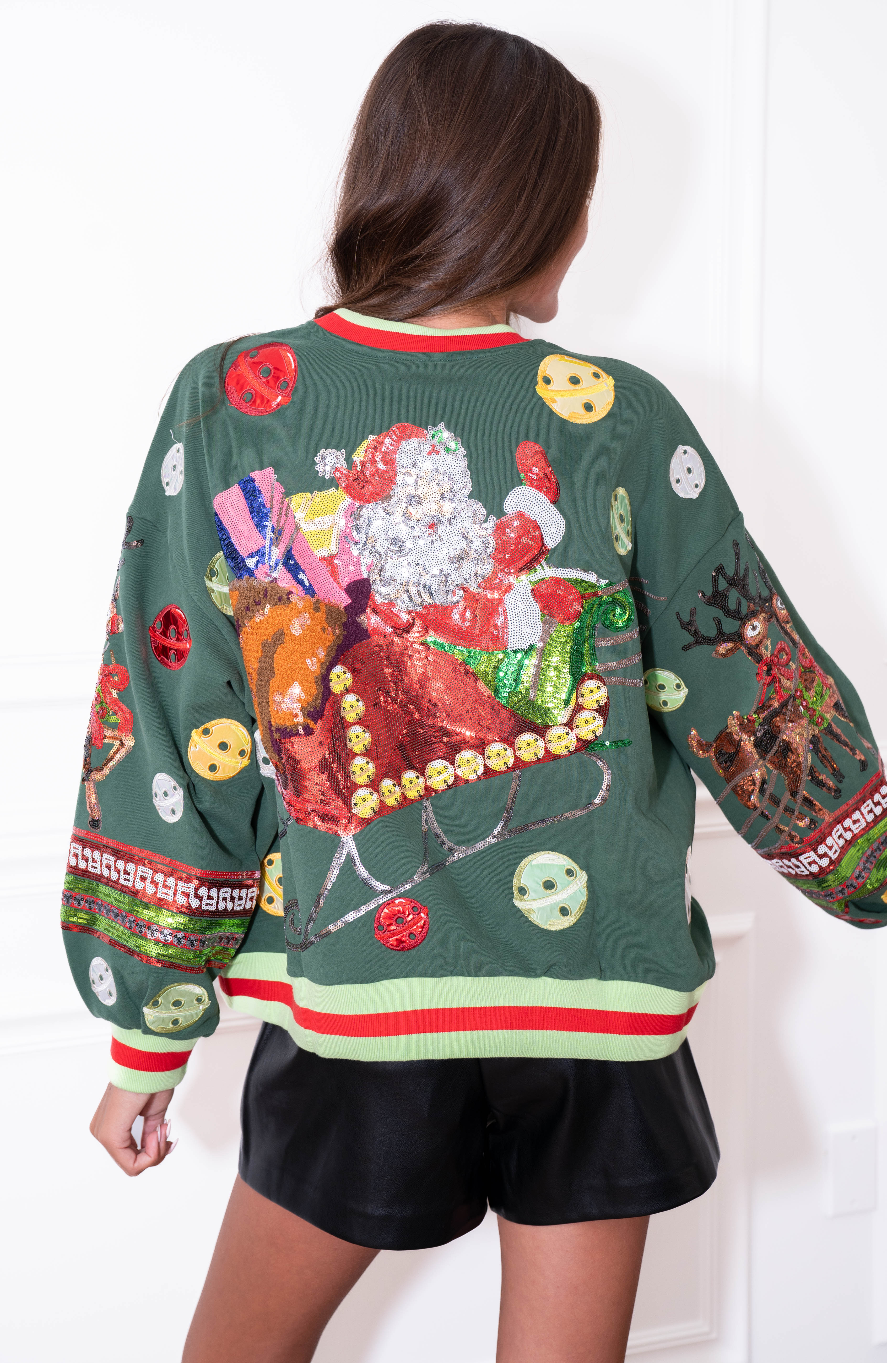 Queen of Sparkles Red Sleigh Santa  Sweatshirt