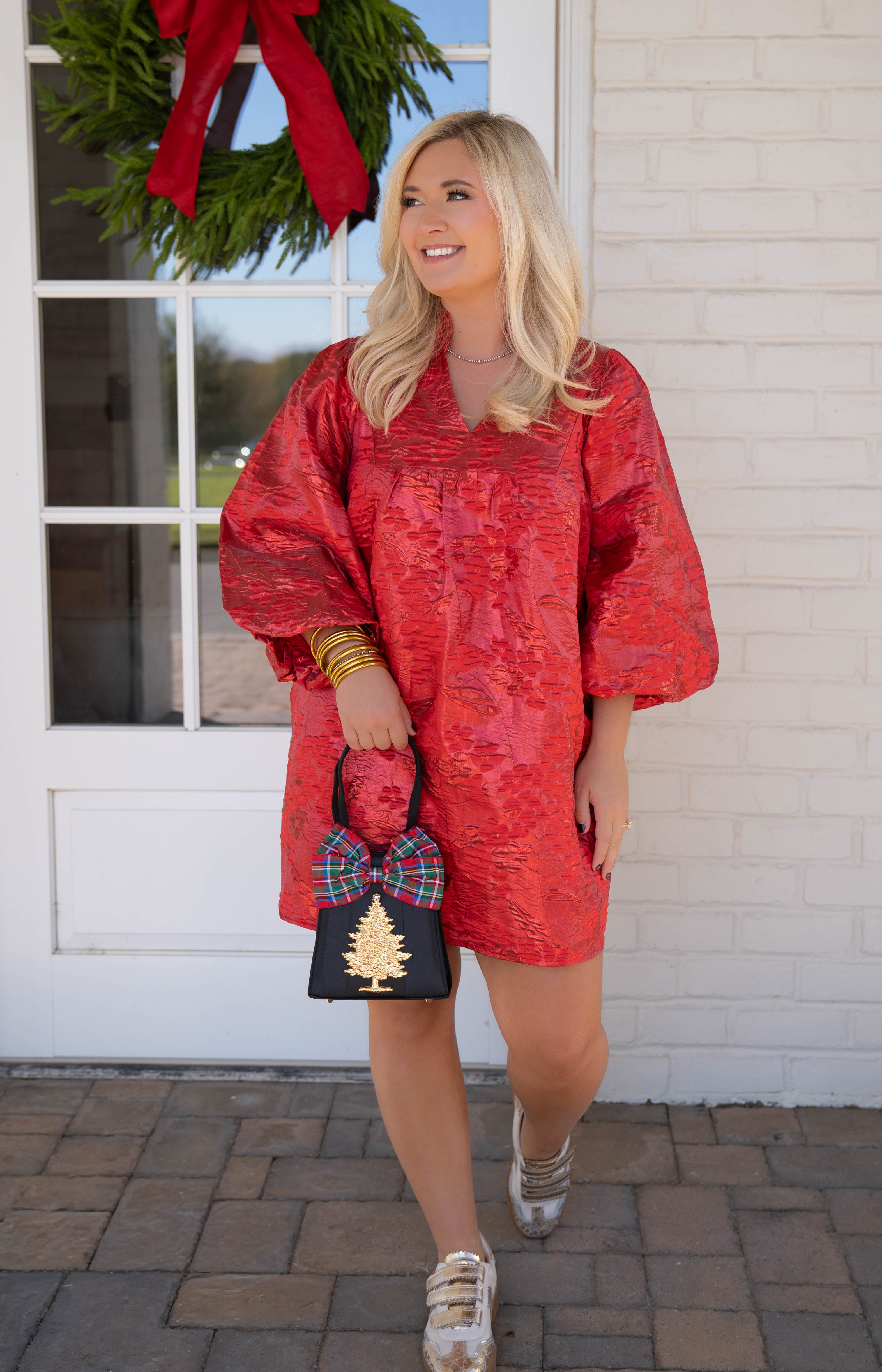 Red Embossed Babydoll Dress