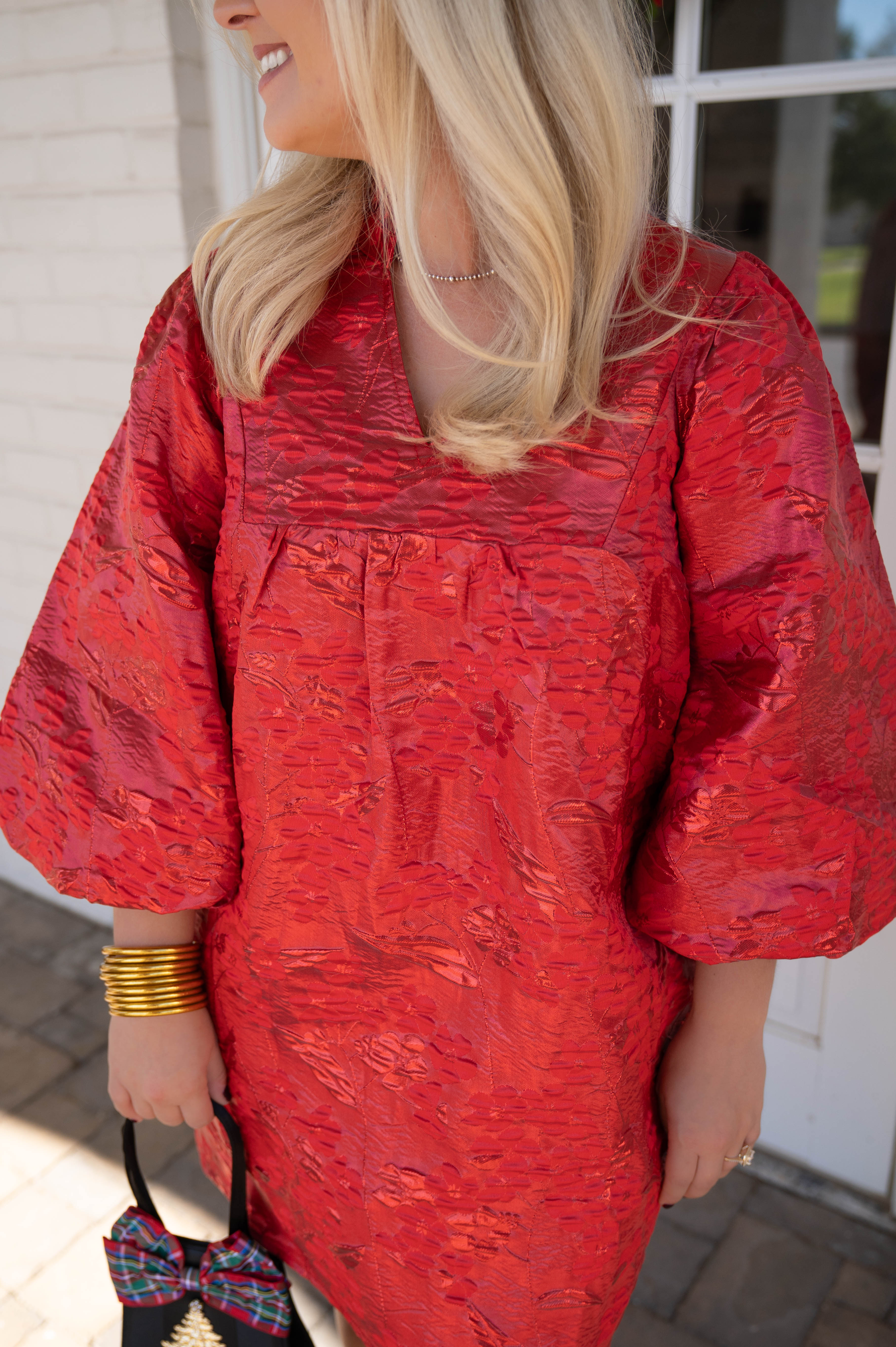 Red Embossed Babydoll Dress