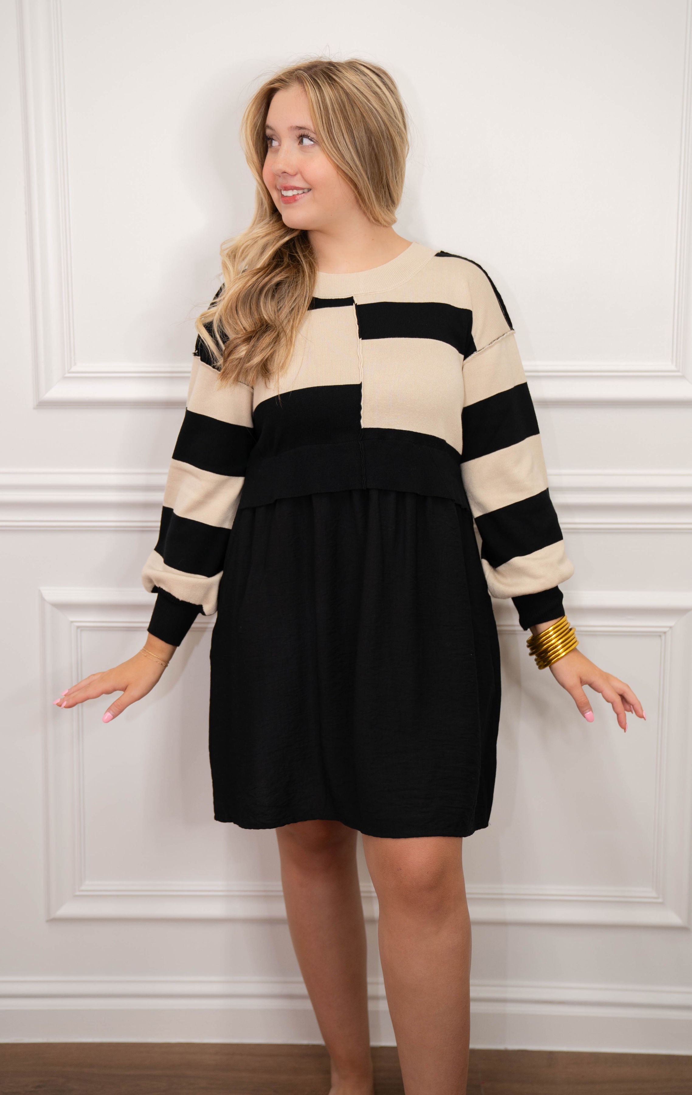 Black Color Block Sweater Dress