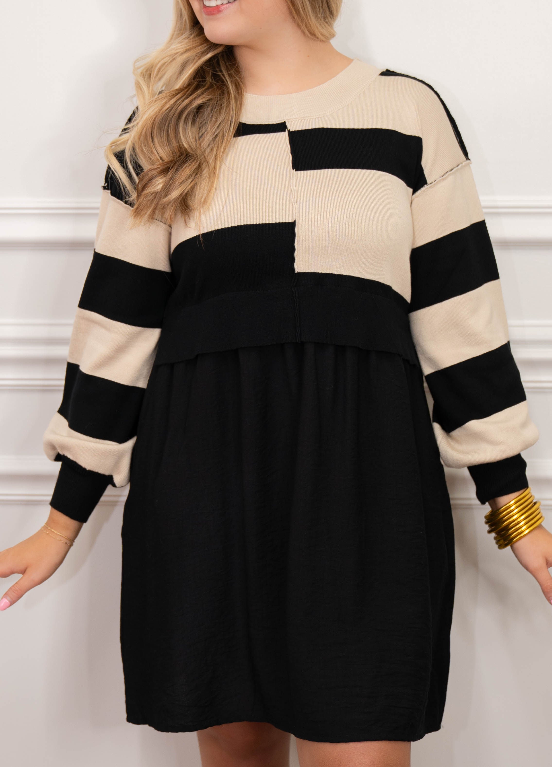 Black Color Block Sweater Dress