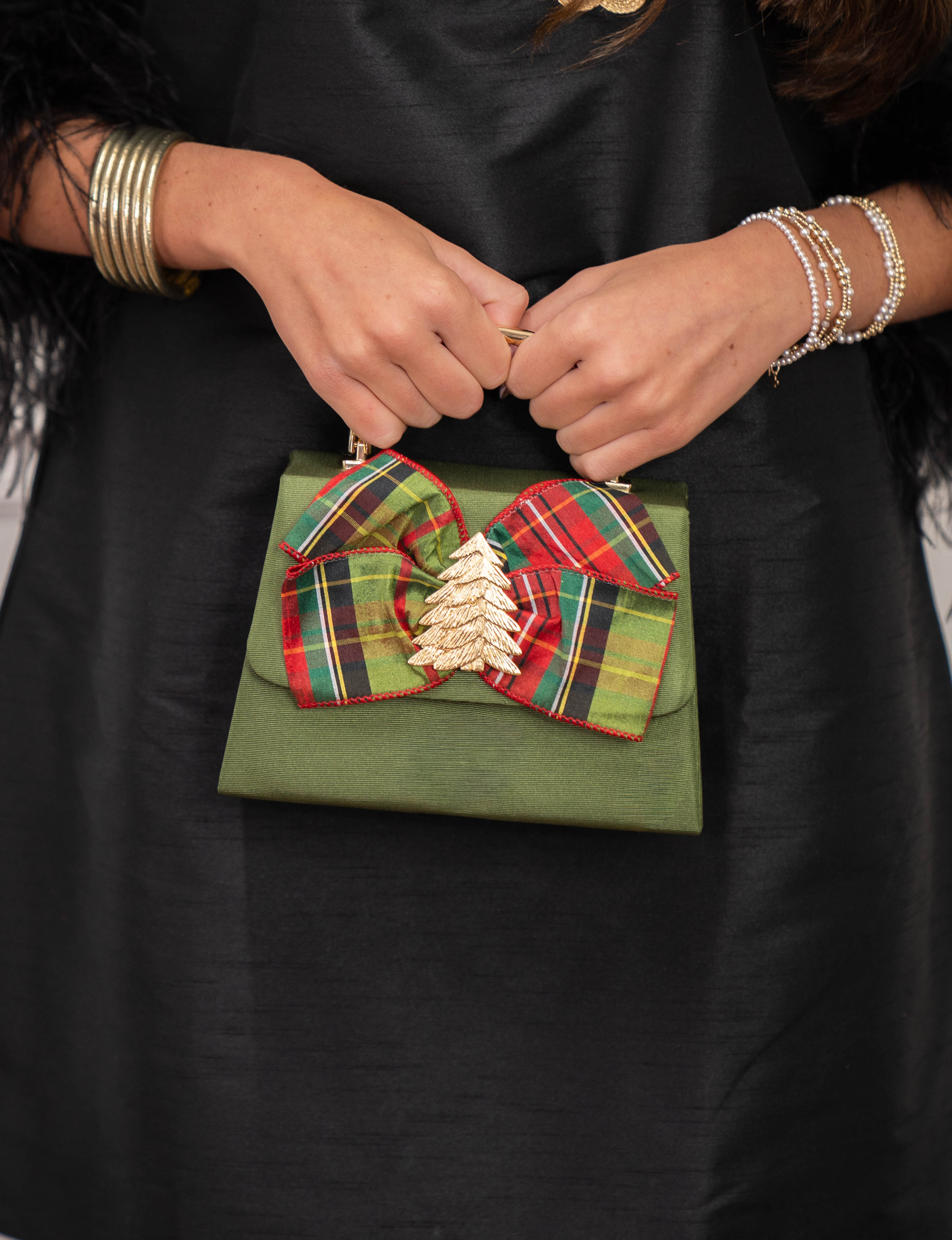 Green Lulu Christmas Plaid Bow Purse
