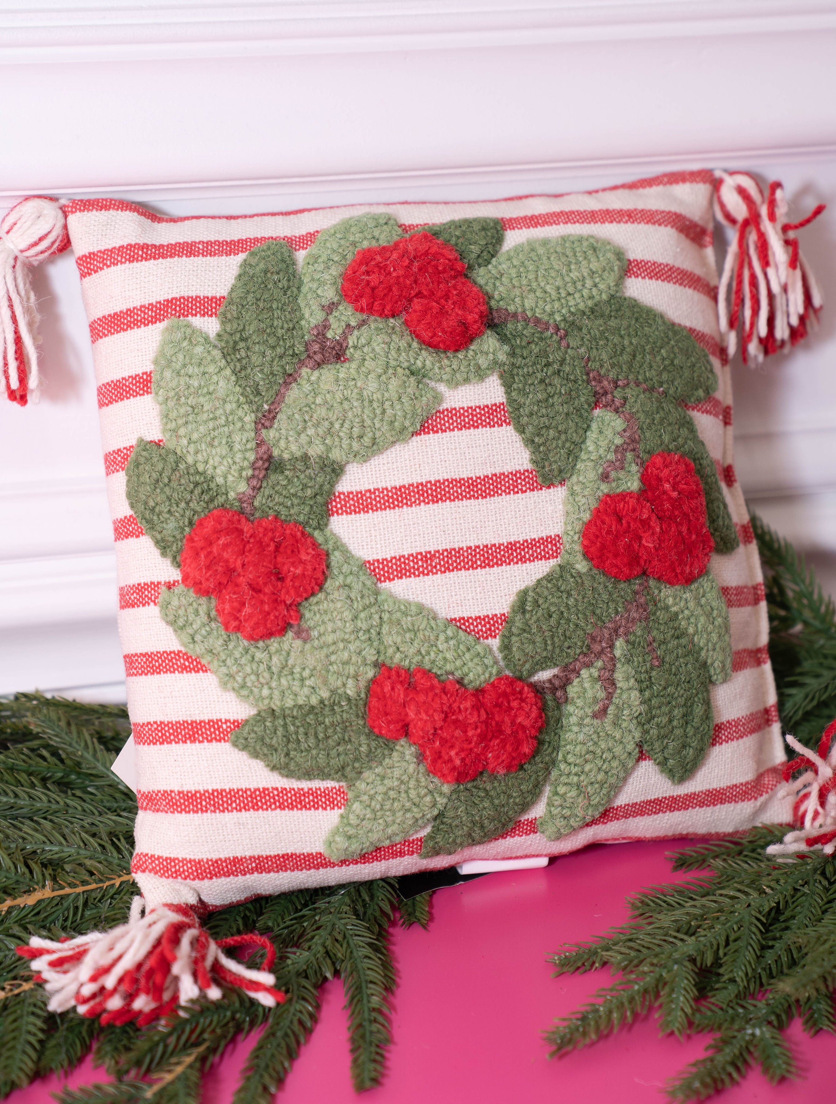 Wreath with Tassel Pillow