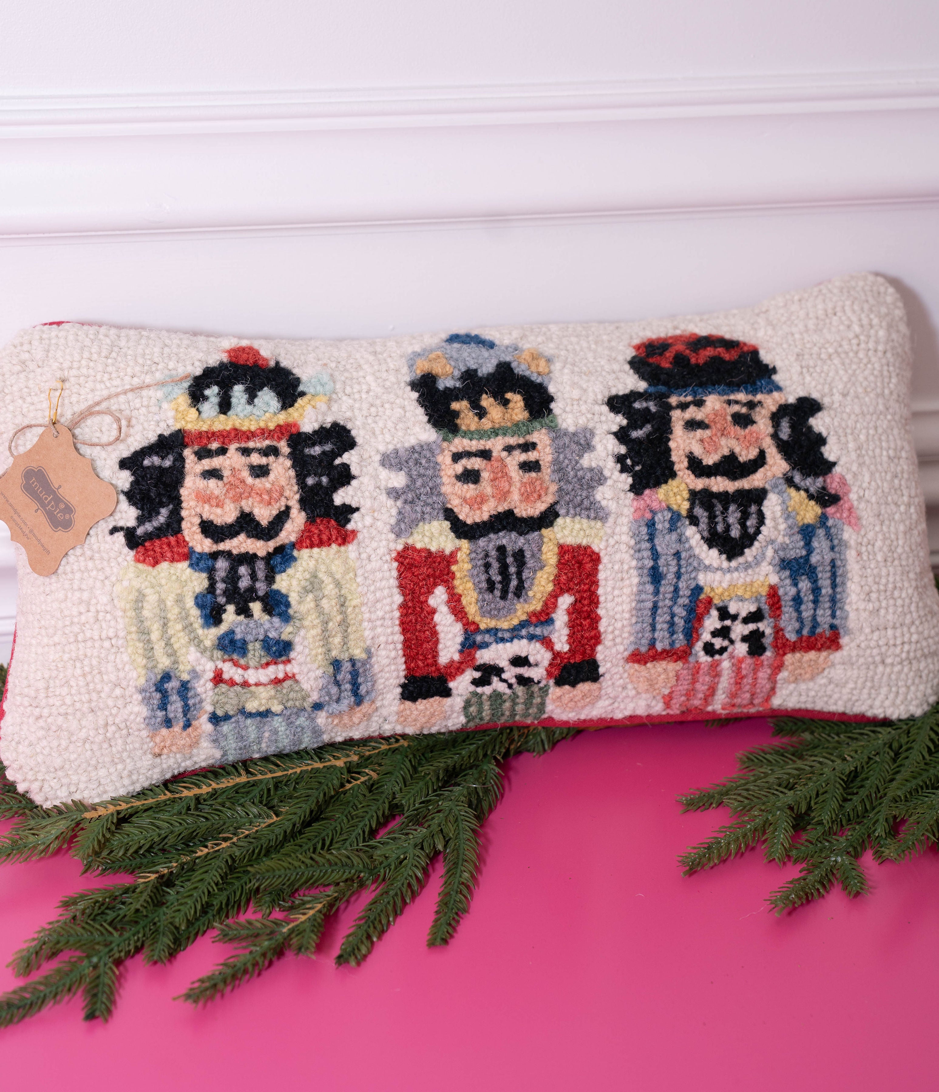 Mud Pie Lumbar Nutcracker Wool Pillow