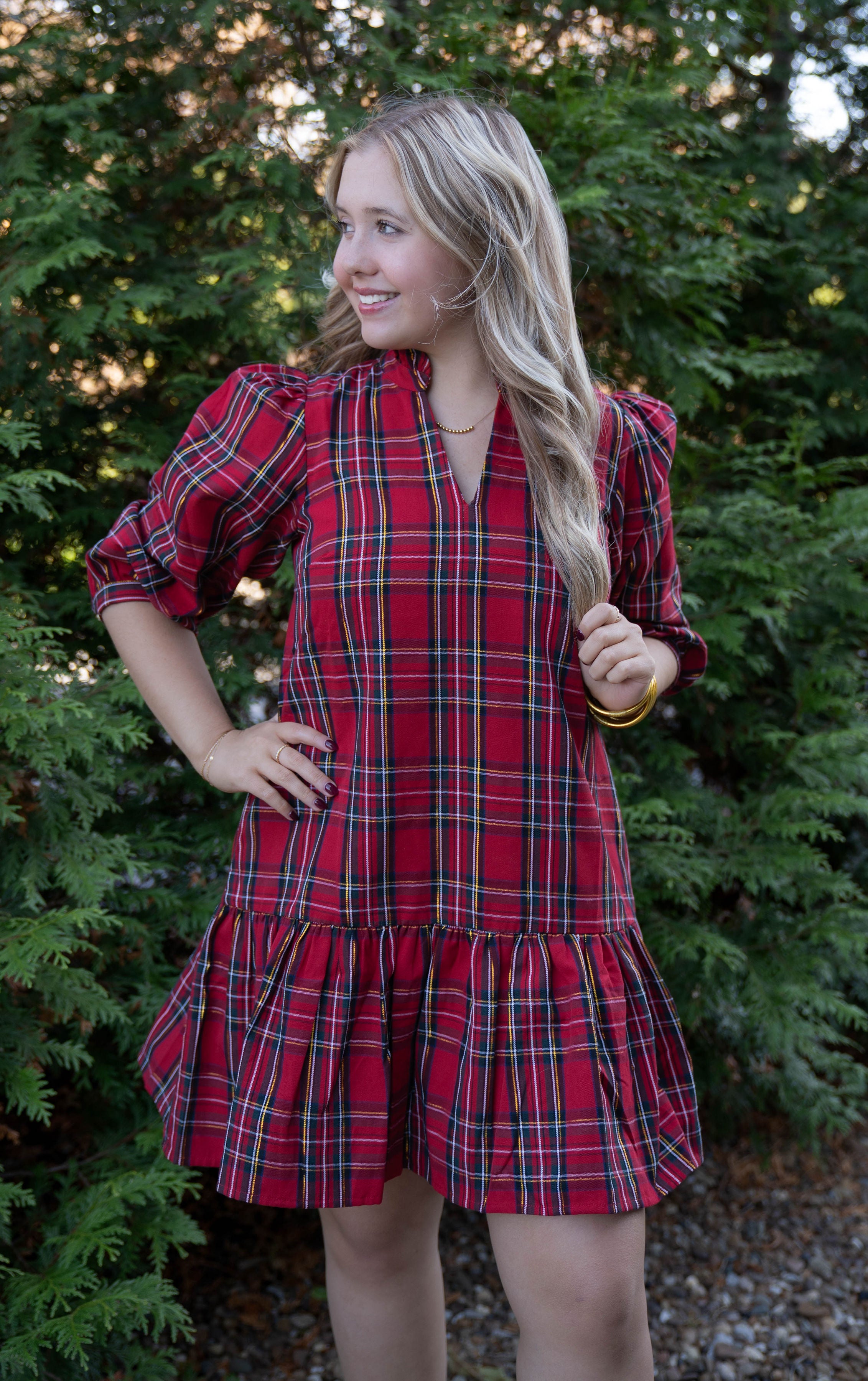 Mary Square Red Plaid Naomi Dress