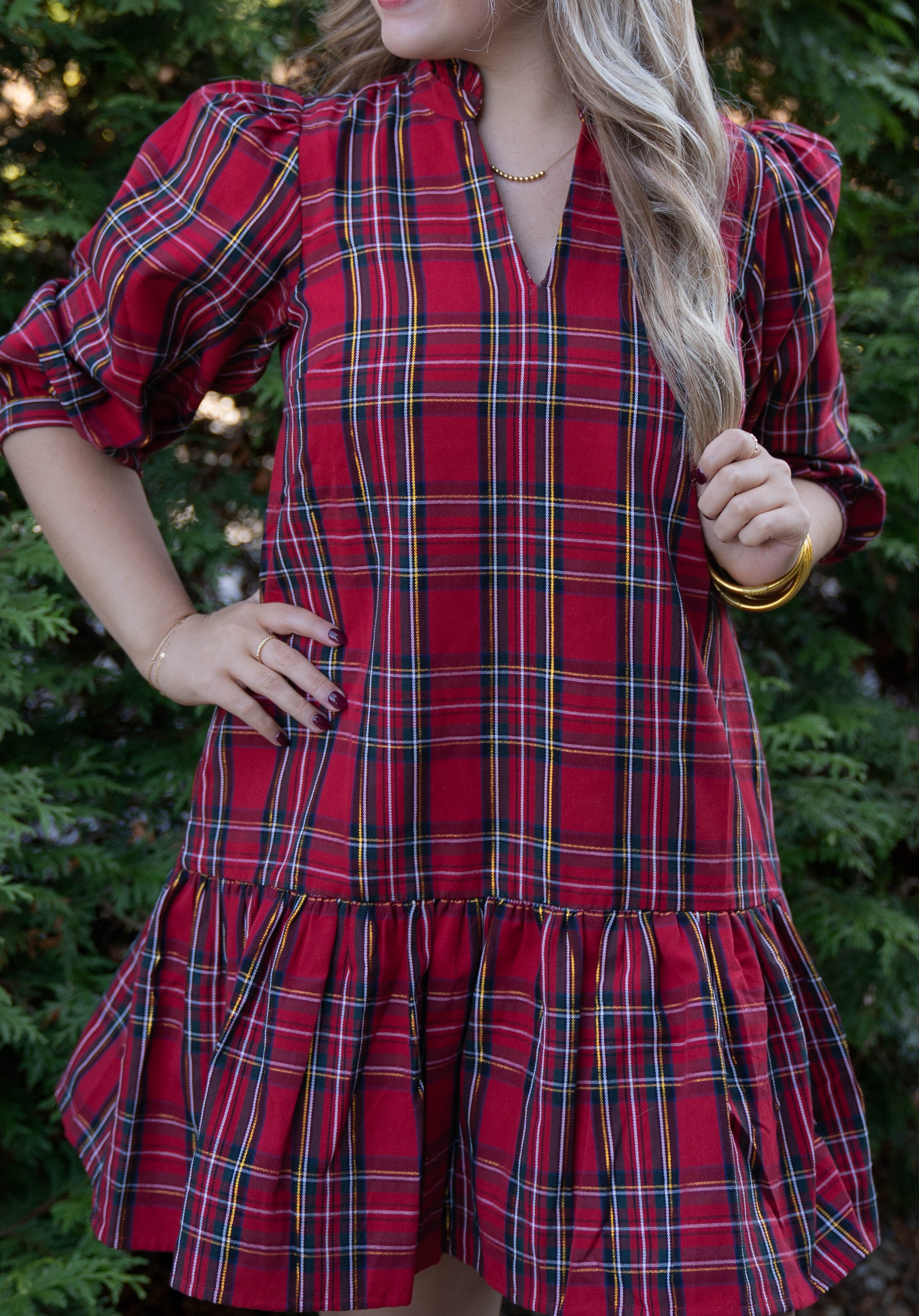 Mary Square Red Plaid Naomi Dress
