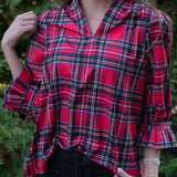 Gretchen Scott Ruffleneck Stewart Plaid Top