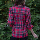 Gretchen Scott Ruffleneck Stewart Plaid Top
