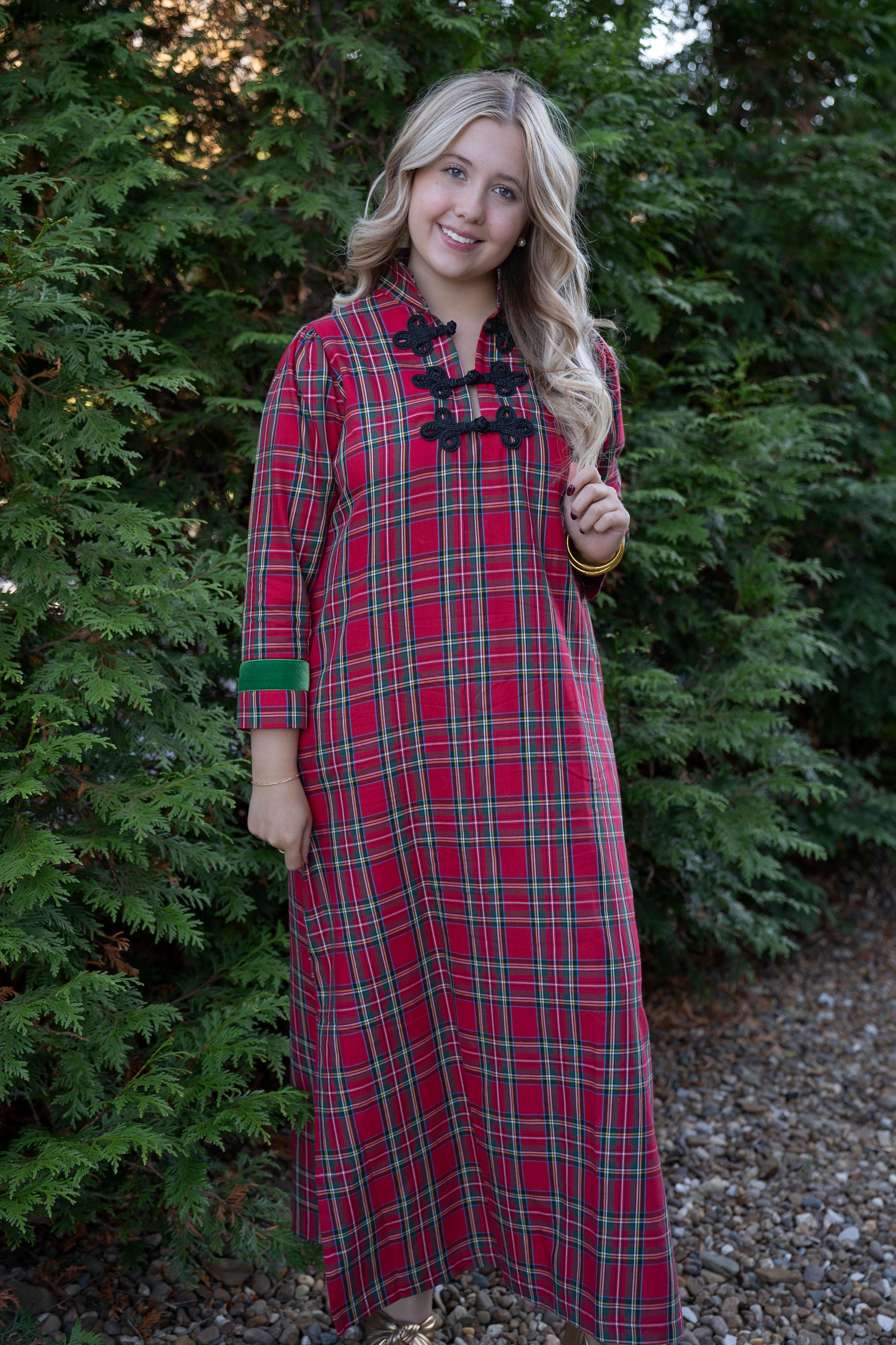 House of MBR Red Tartan Bouvier Long Dress