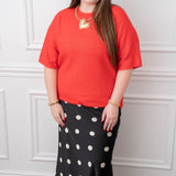 Free People Red Cherry Pop Melange Sweater Top