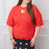 Free People Red Cherry Pop Melange Sweater Top