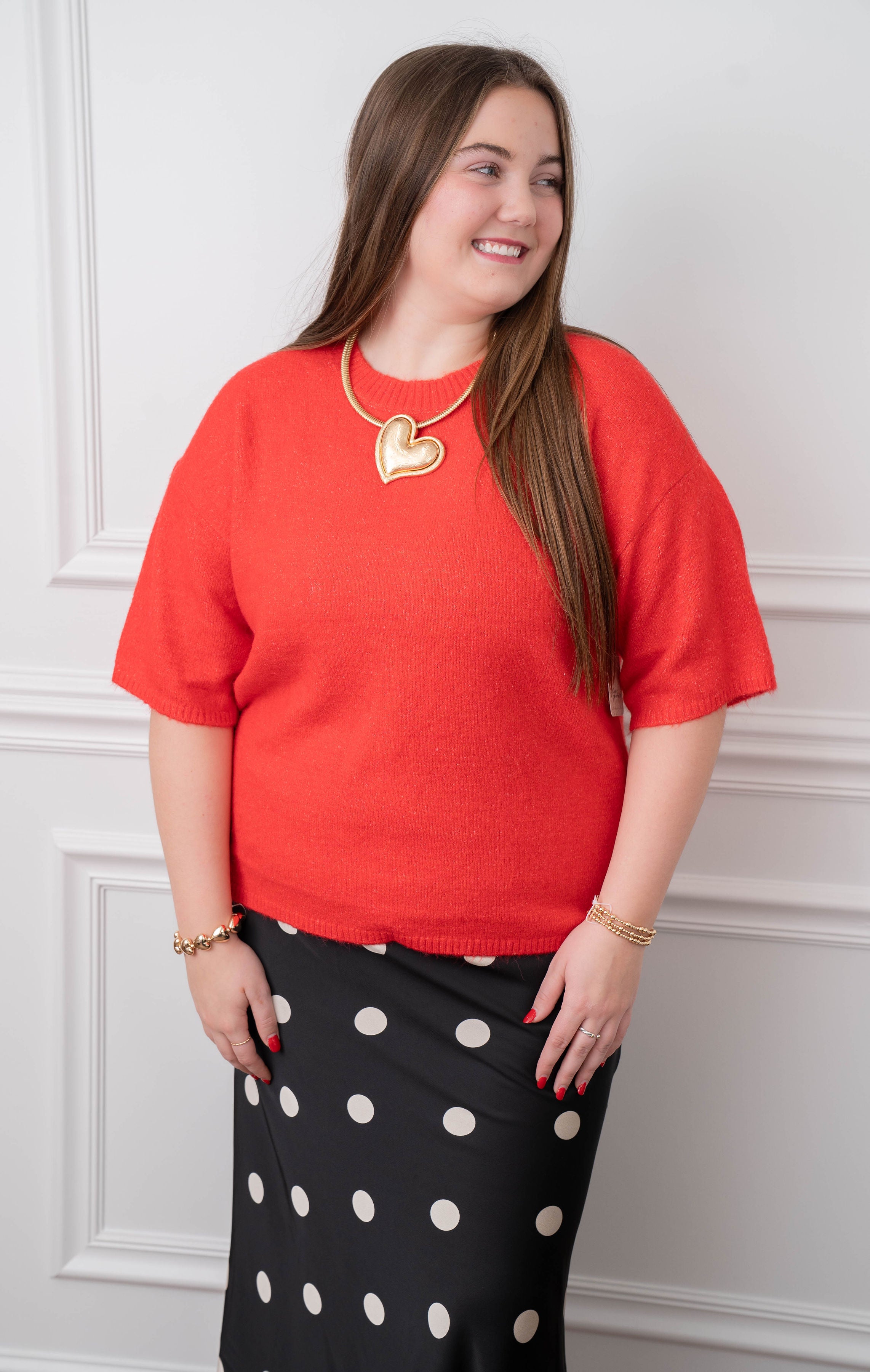 Free People Red Cherry Pop Melange Sweater Top