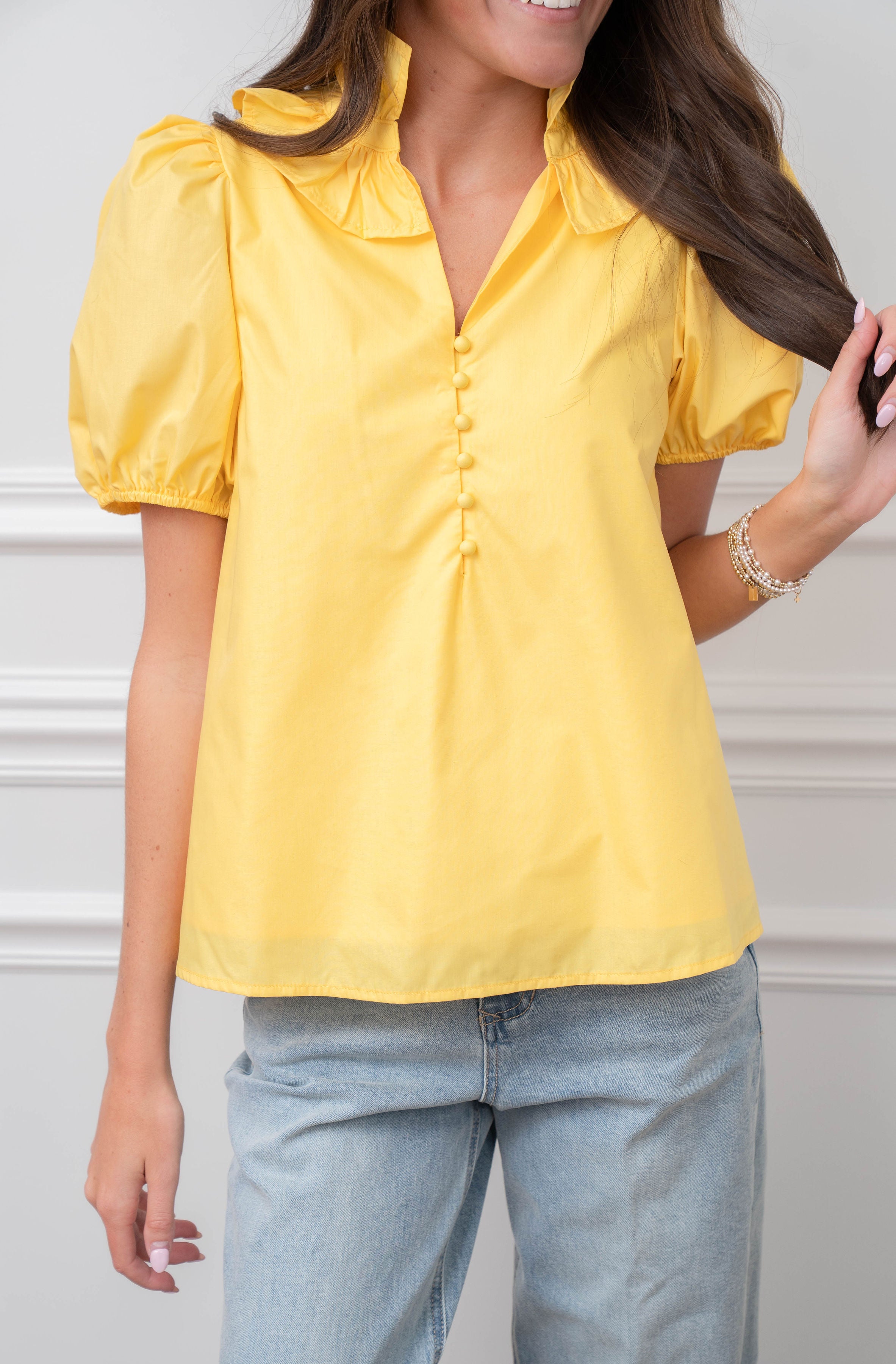 Popped Collar Top in Yellow