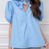 Popped Collar Top in Chambray