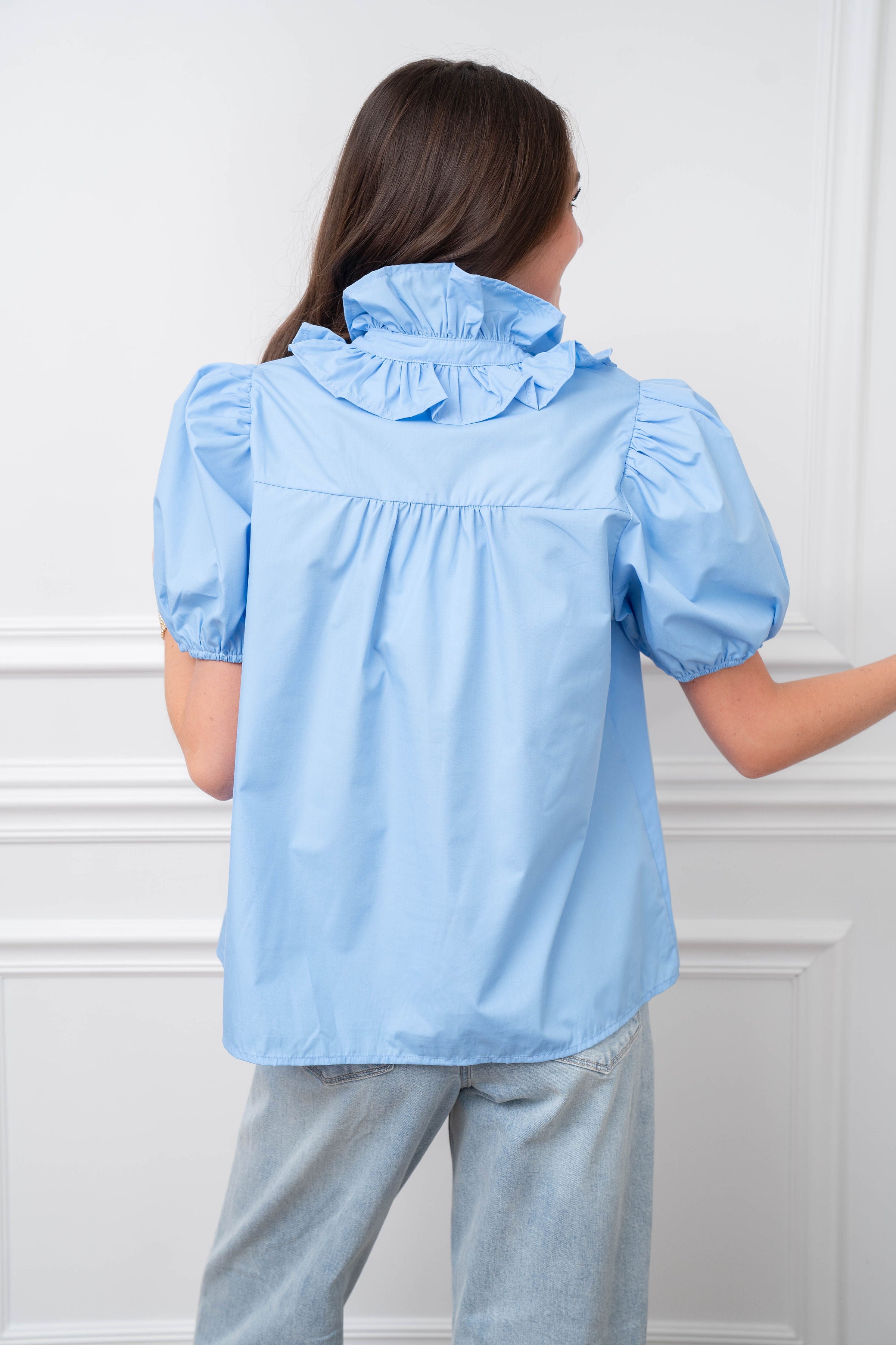 Popped Collar Top in Chambray