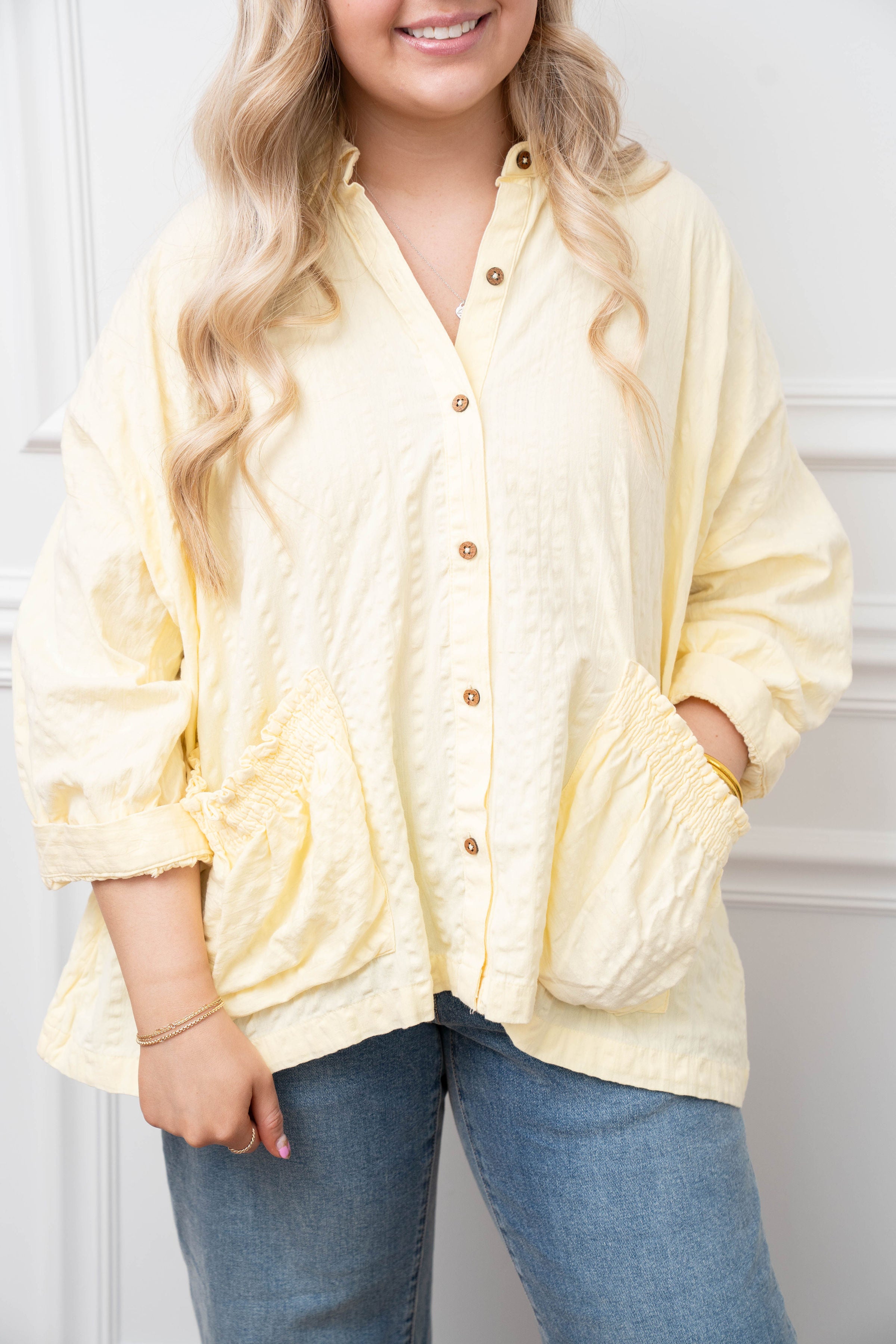 Free People Banana Cream Button Blouse