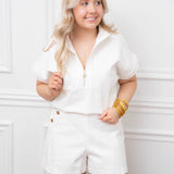 Emily McCarthy Poppy Pullover Gardenia Denim Top