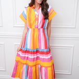 Multi Stripe Collared Midi Dress
