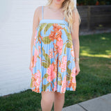 Blue Pleated Multi Short Dress