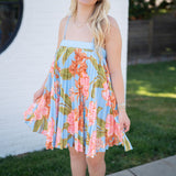 Blue Pleated Multi Short Dress