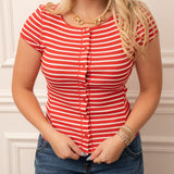 Free People Red And White Stripe Top