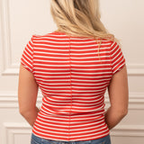 Free People Red And White Stripe Top