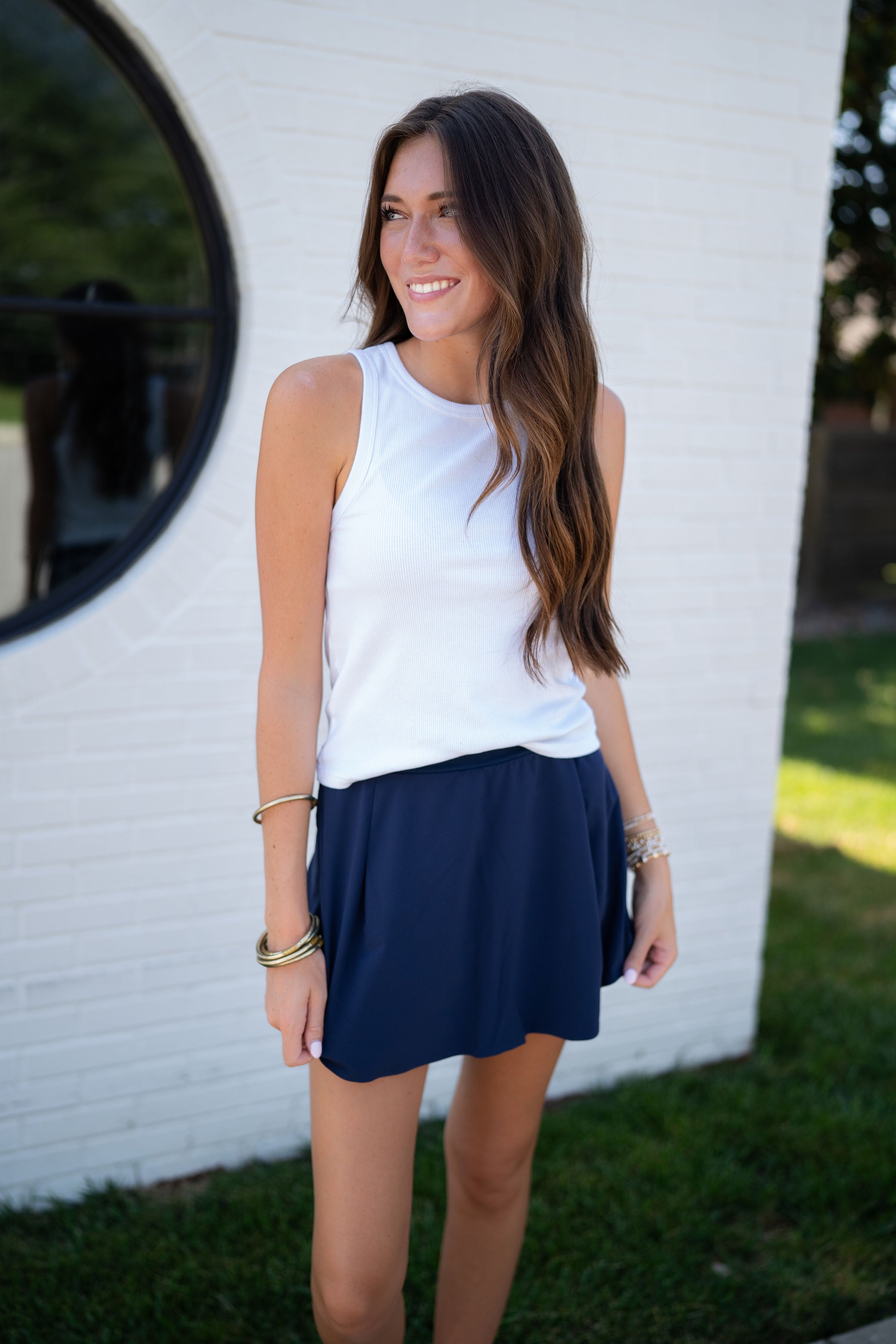 SPANX Timeless Navy Get Moving Pleated Skort
